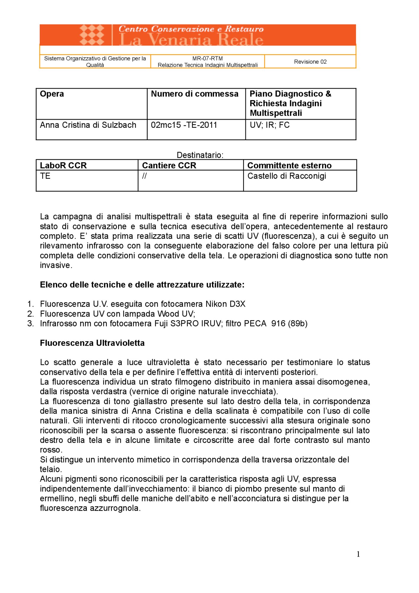 Relazione tecnica indagini multispettrali