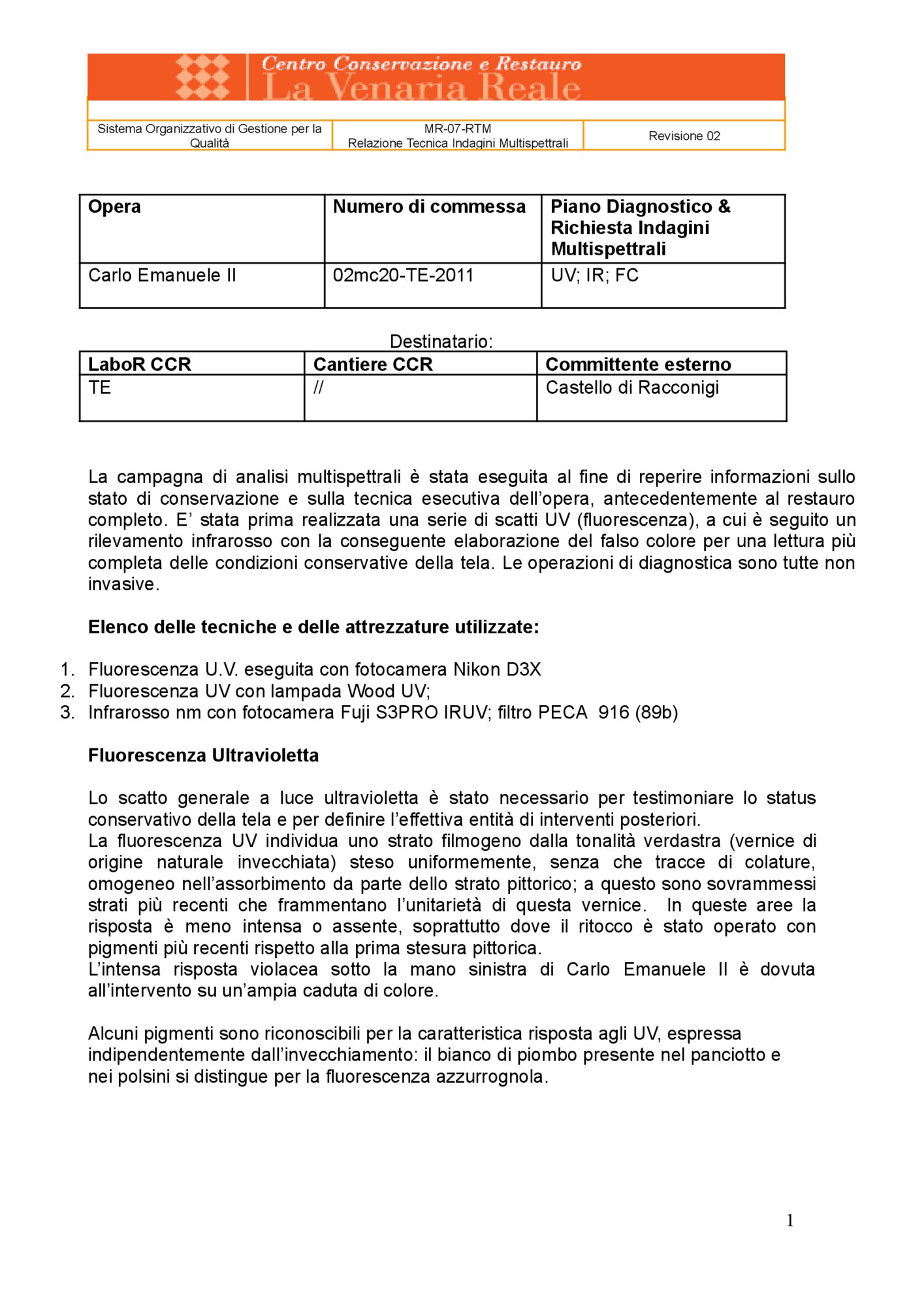 Relazione tecnica indagini multispettrali