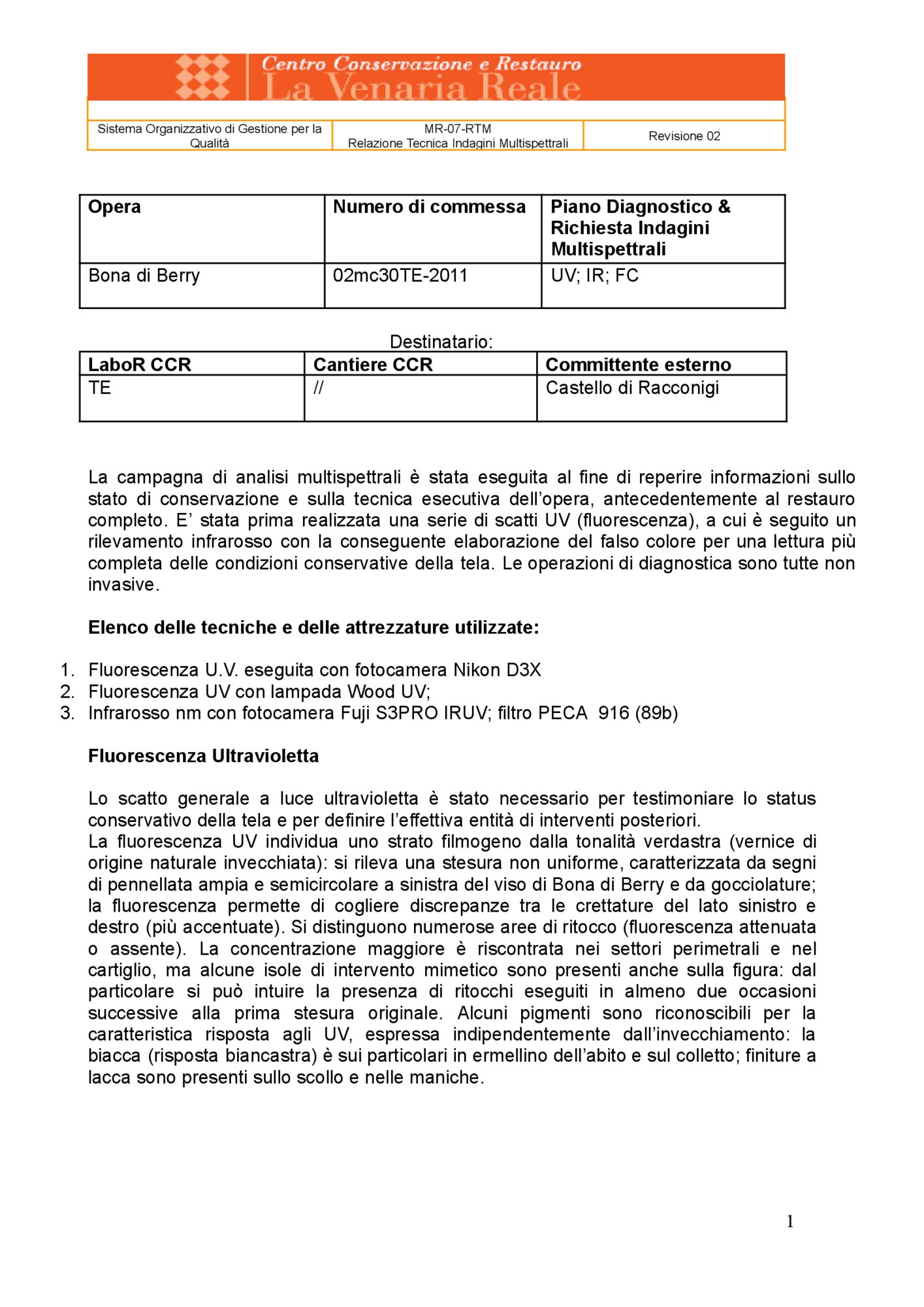 Relazione tecnica indagini multispettrali