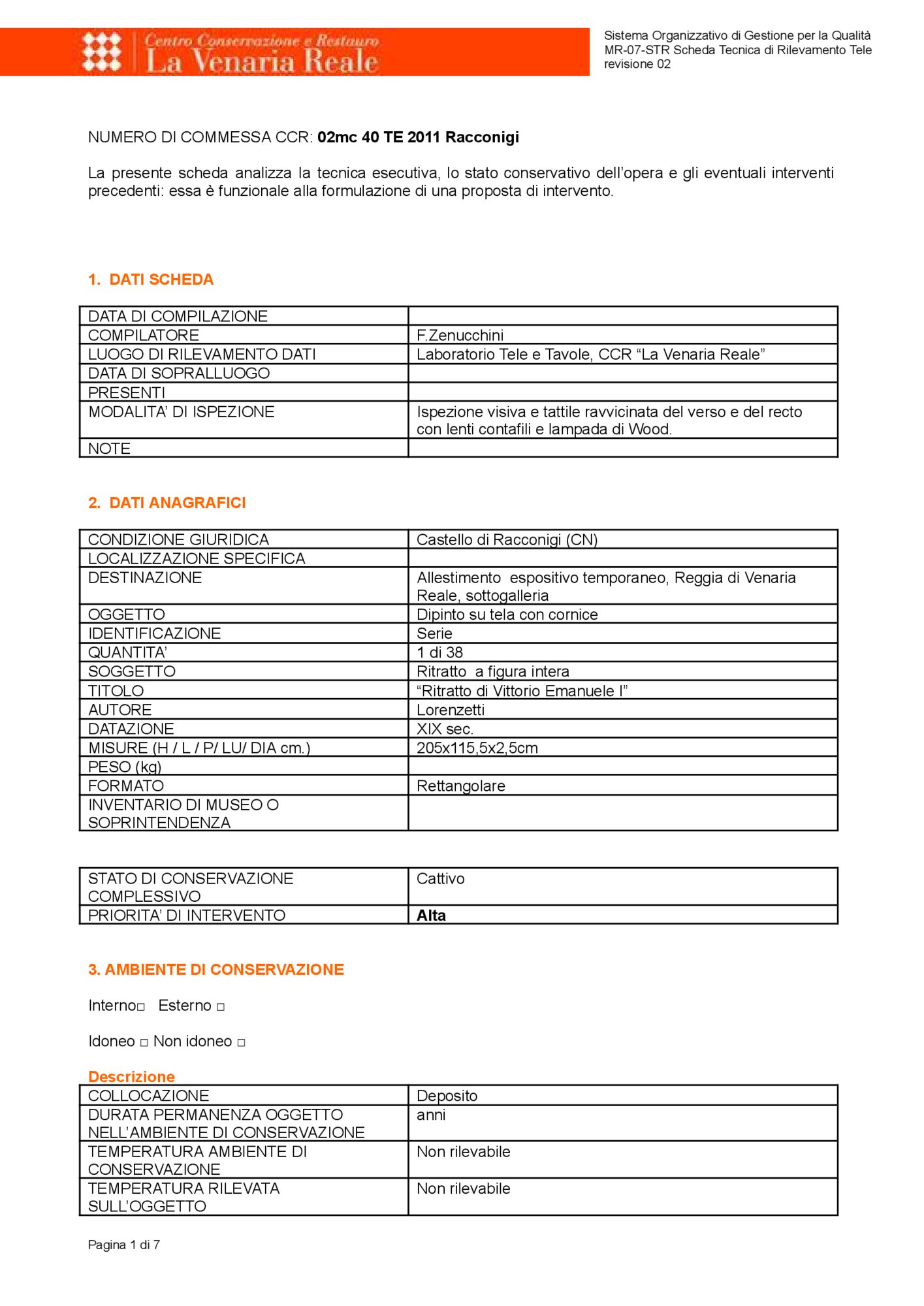 Detection data sheet