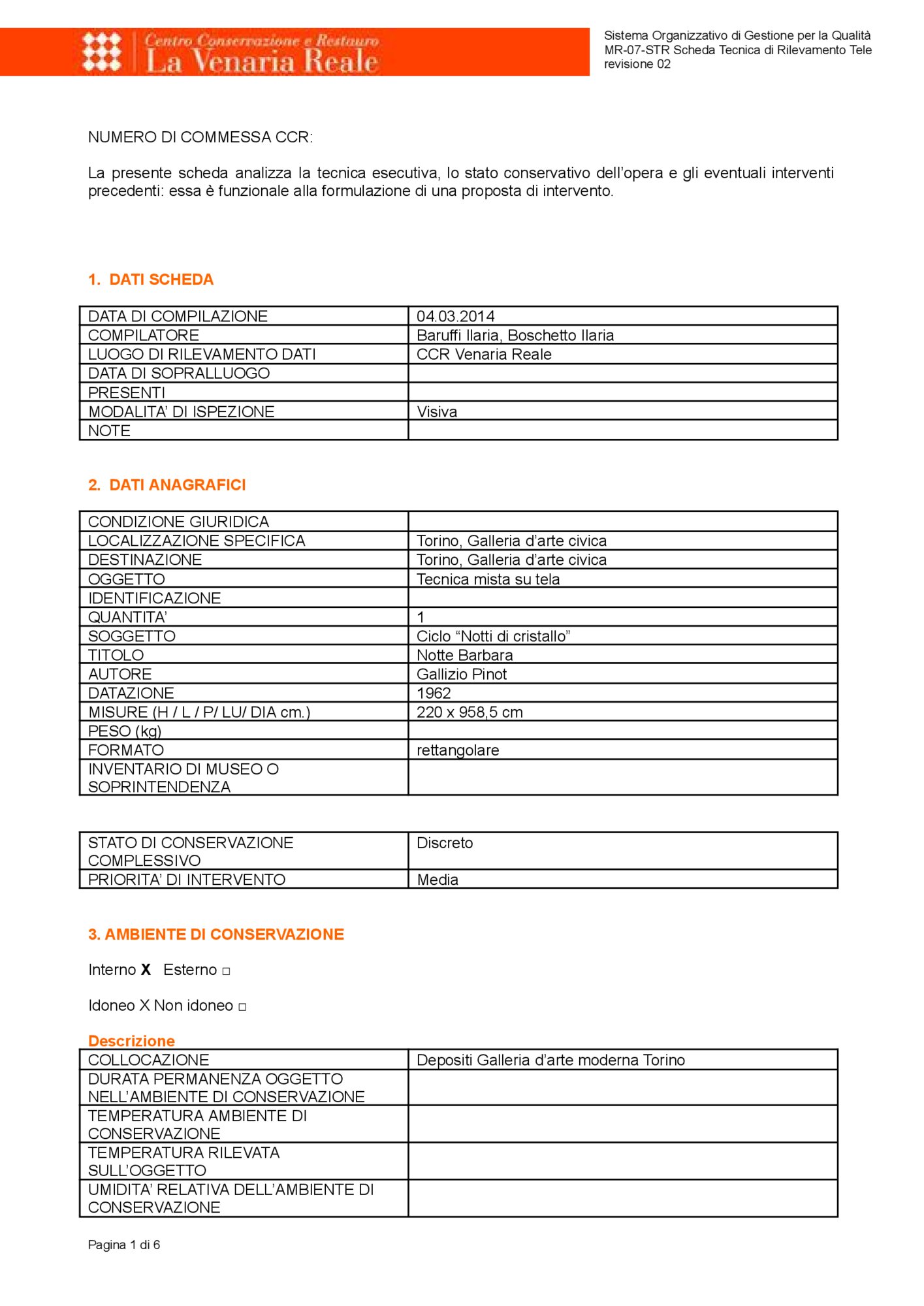 Detection data sheet