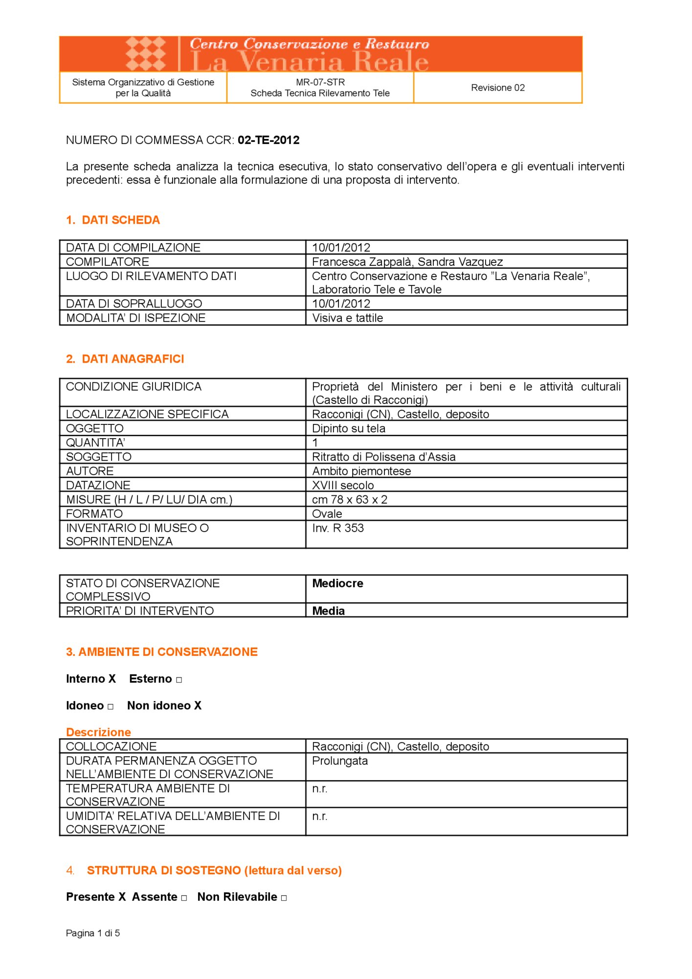 Detection data sheet