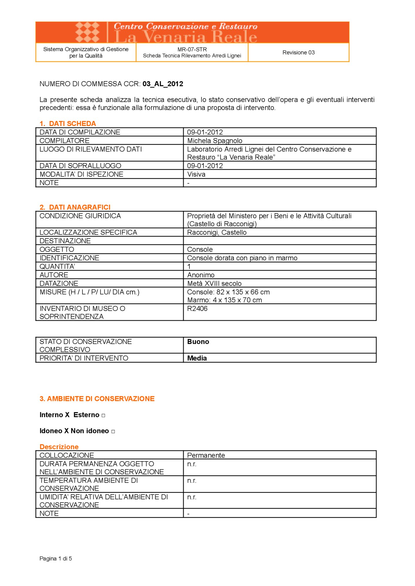 Detection data sheet