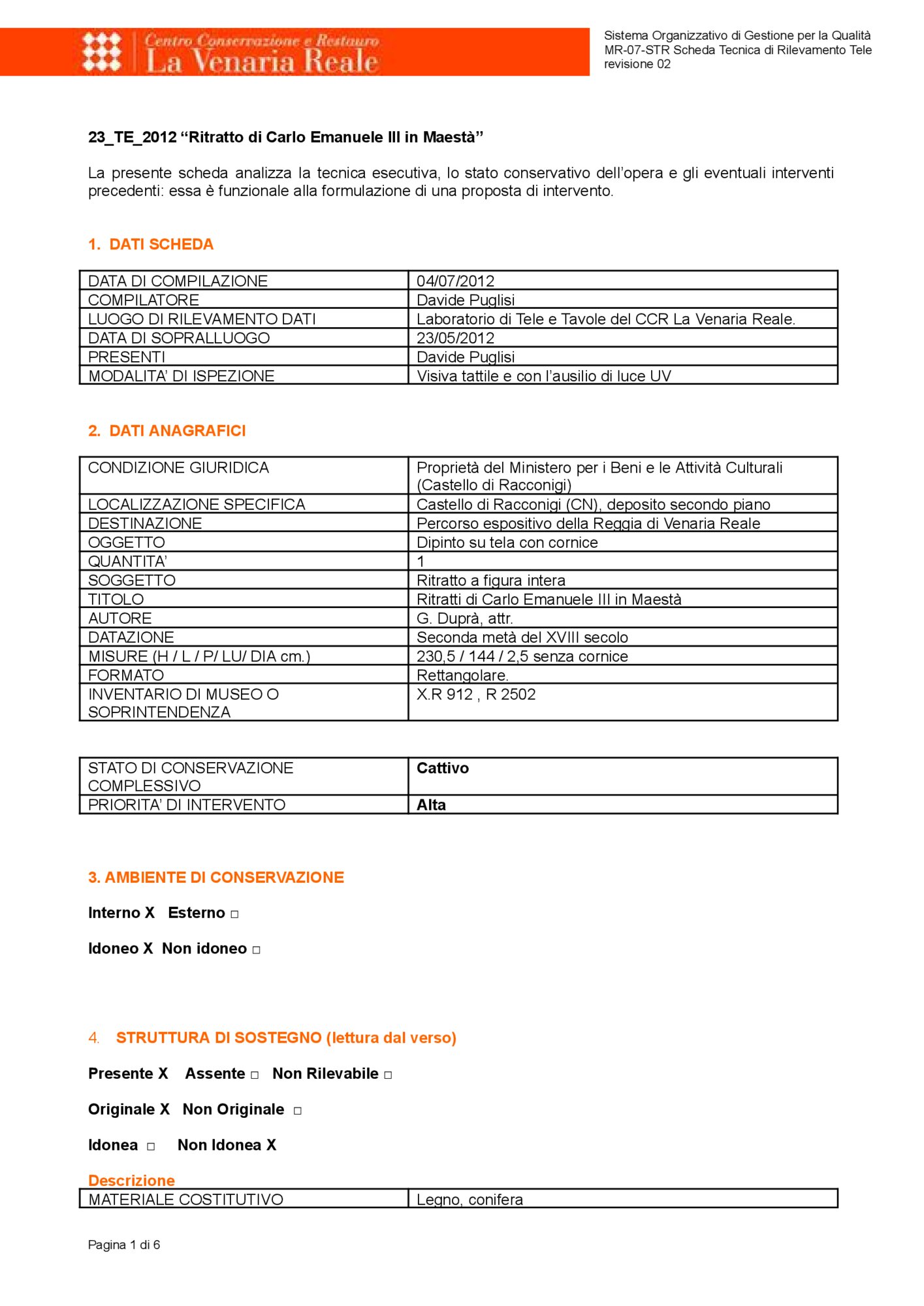 Detection data sheet