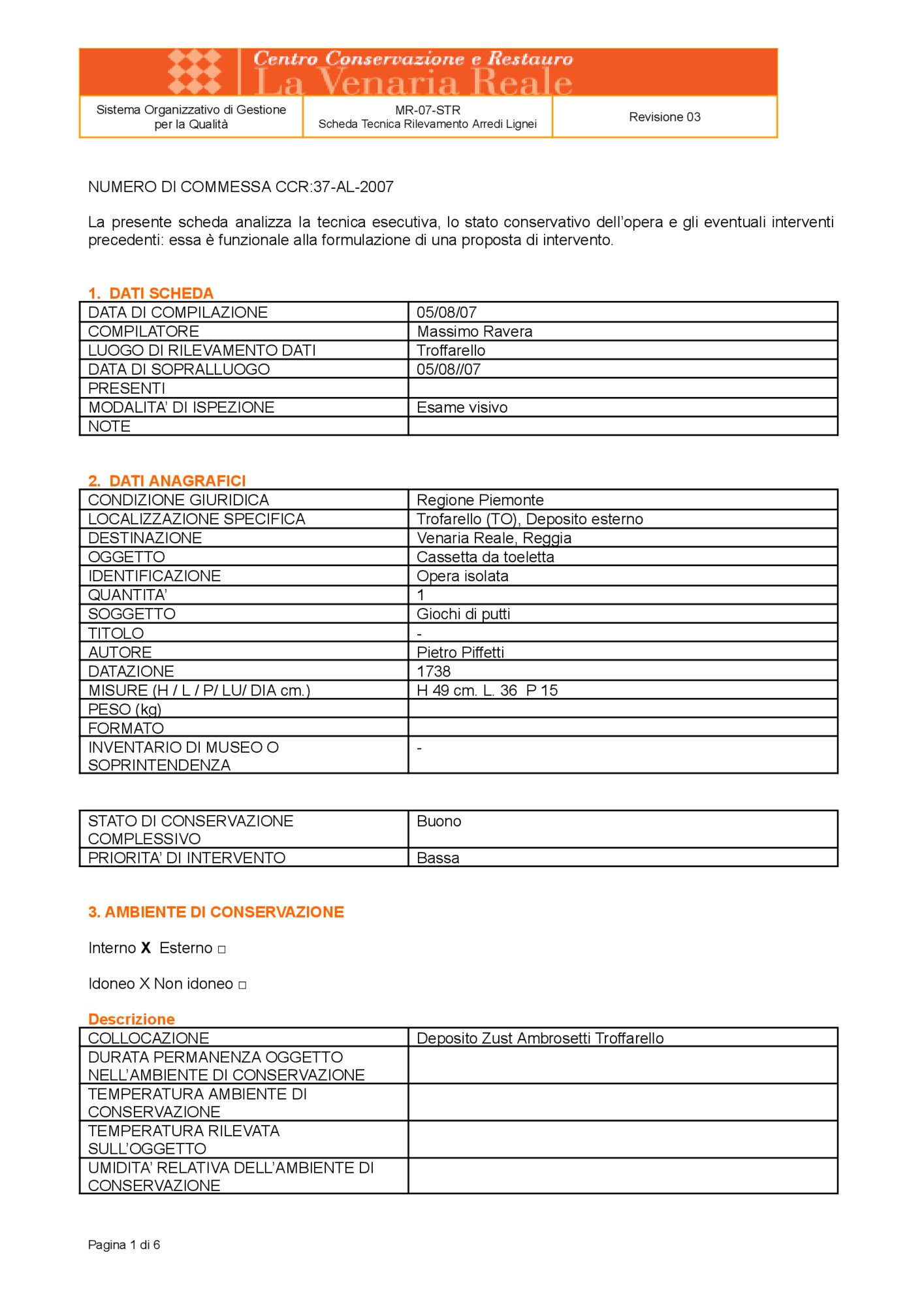 Detection data sheet