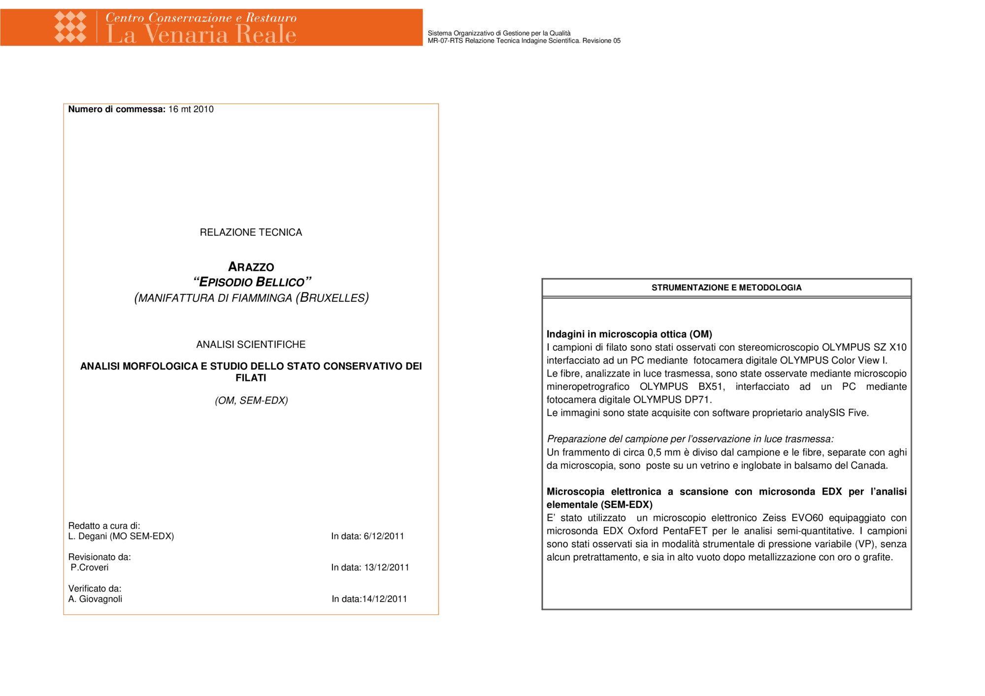 Relazione tecnica indagini scientifiche