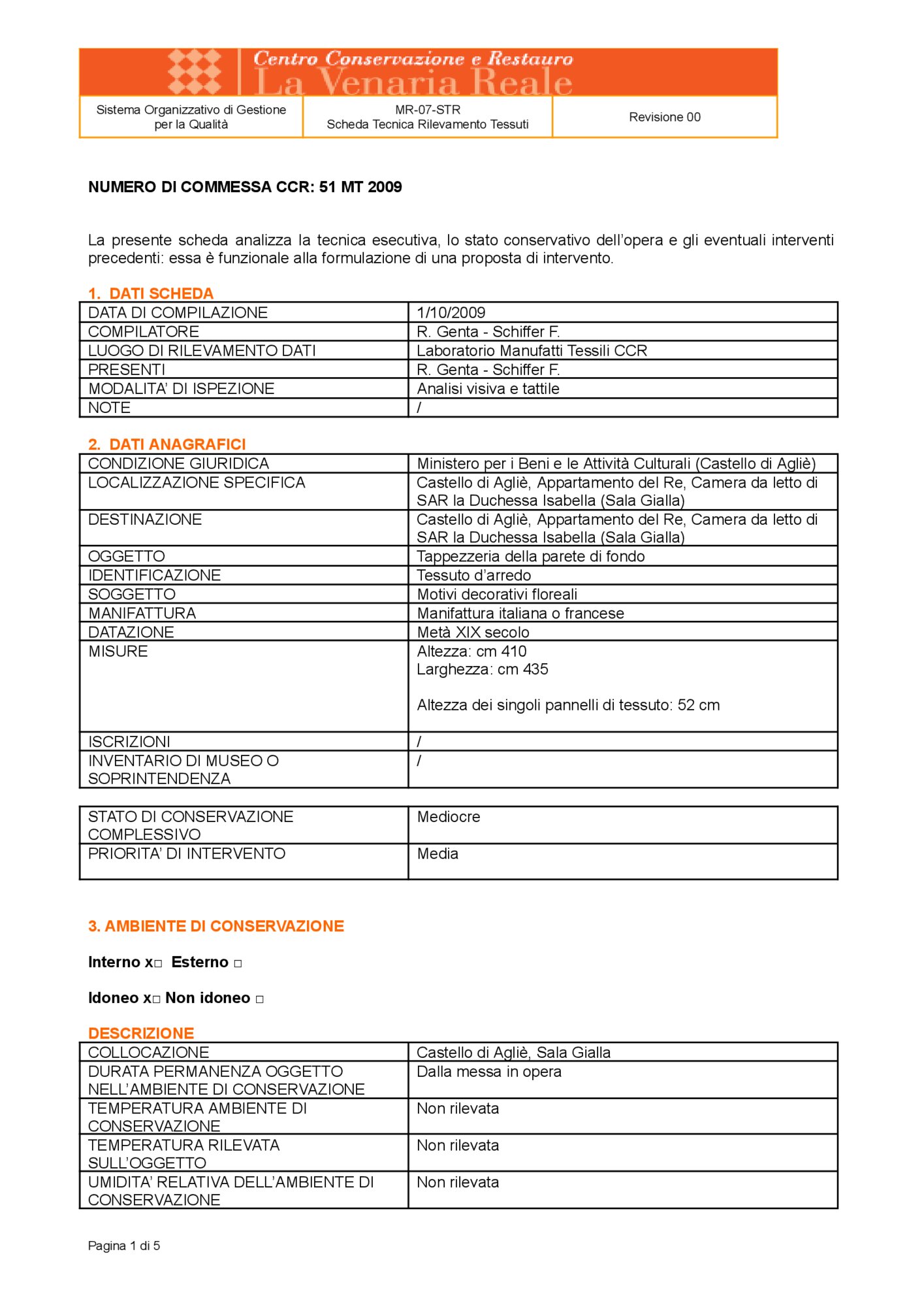 Detection data sheet