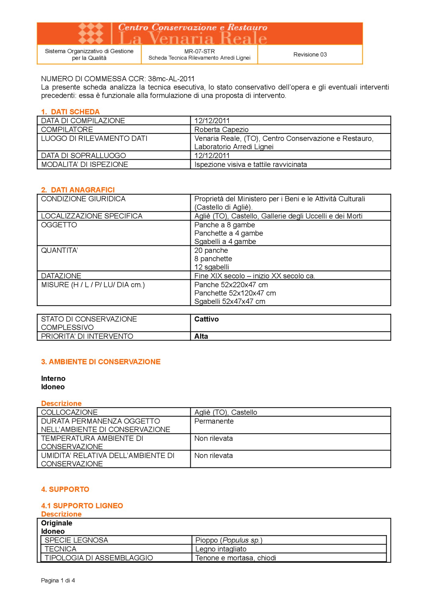 Scheda tecnica di rilevamento