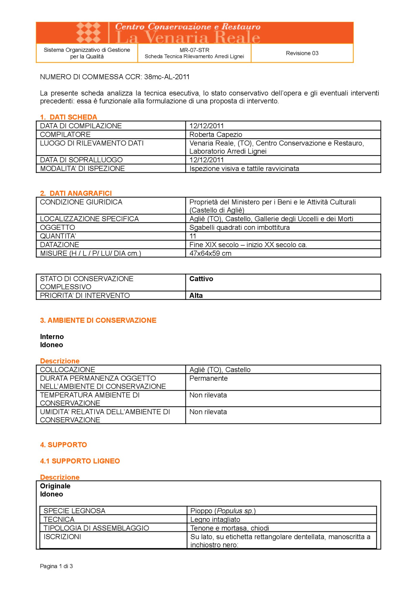 Detection data sheet