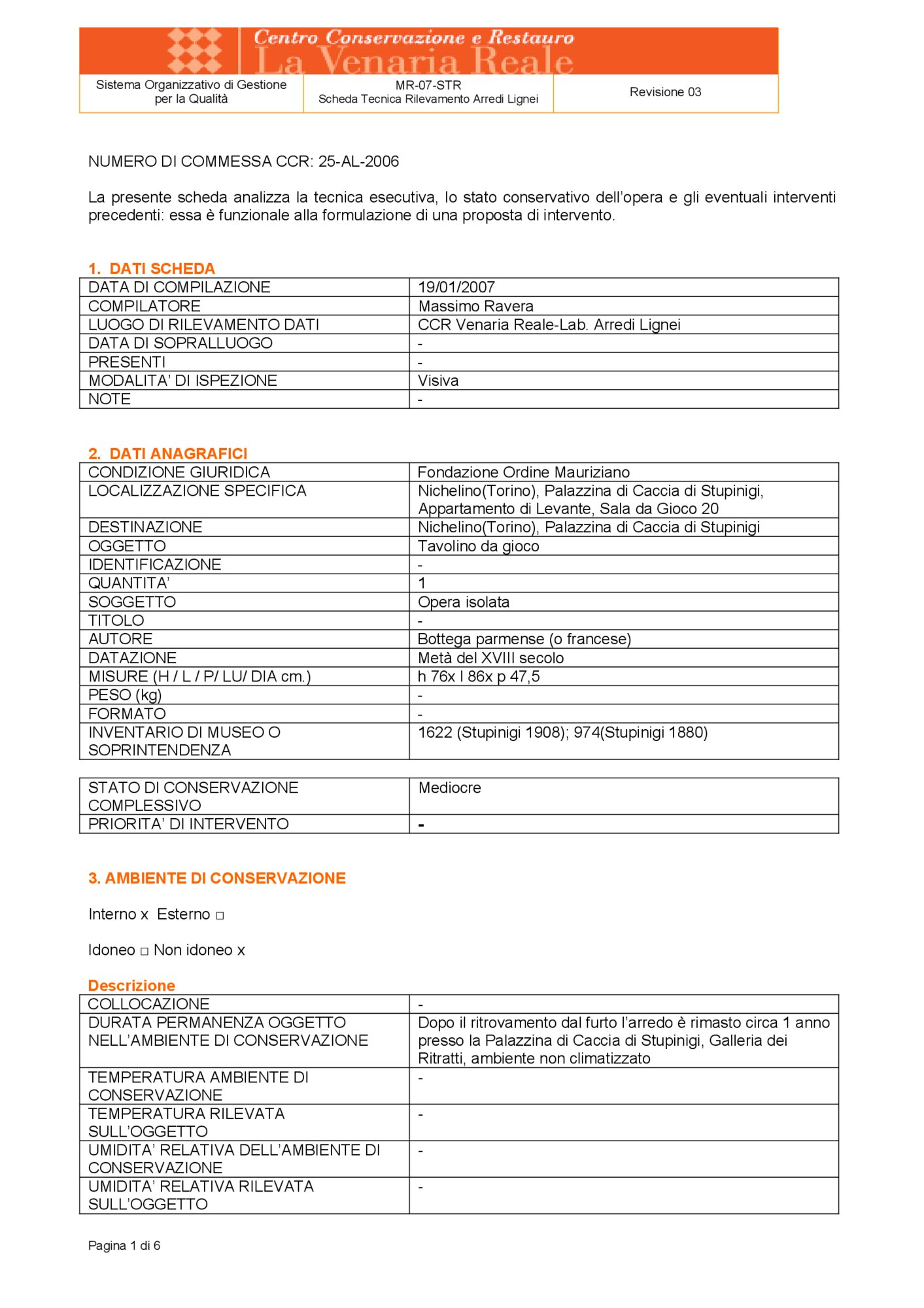 Detection data sheet