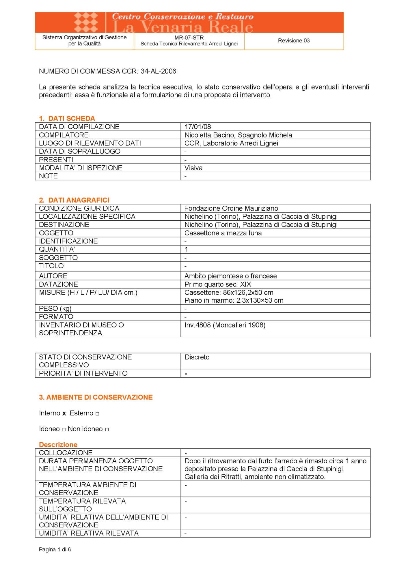 Detection data sheet