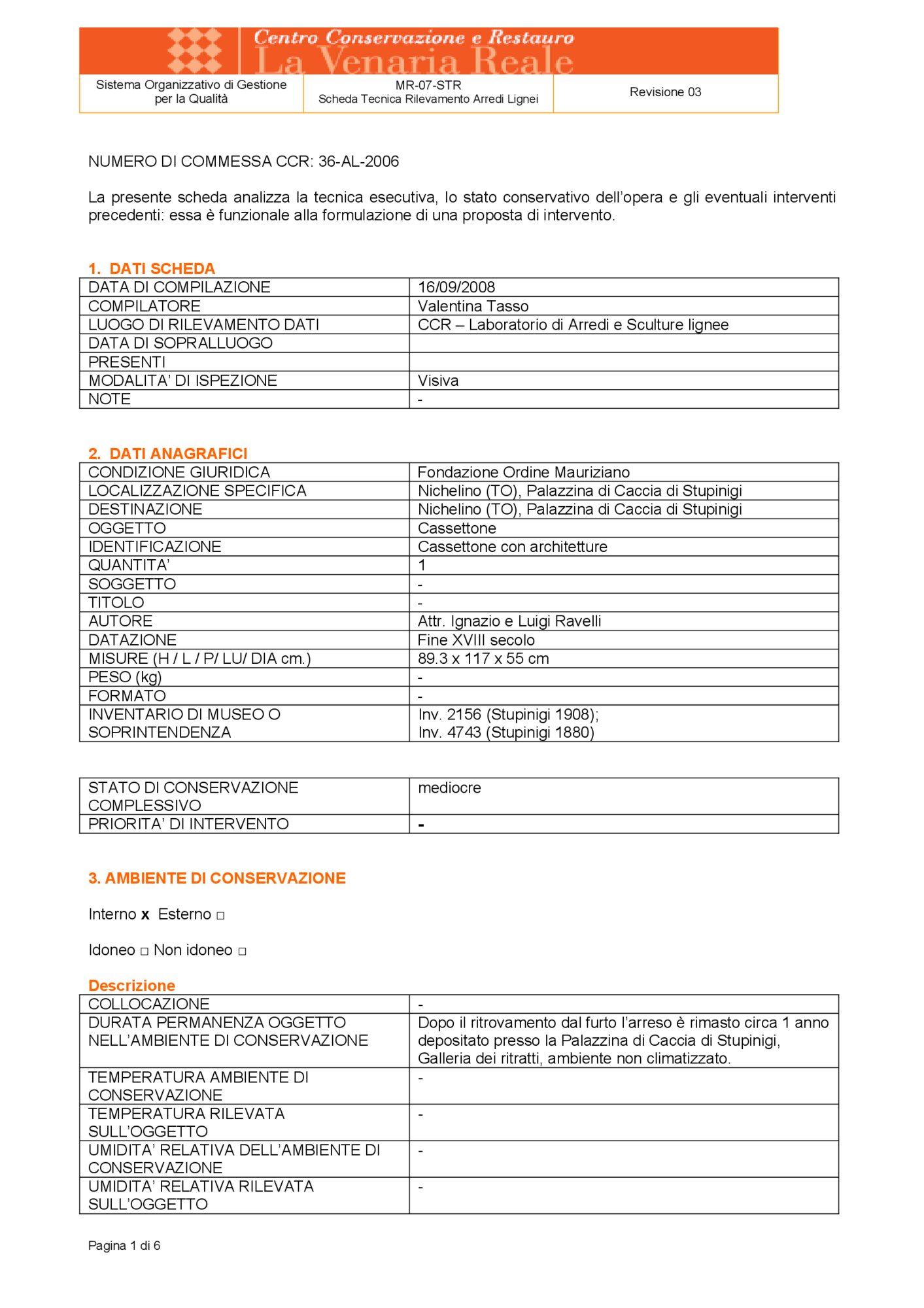 Detection data sheet