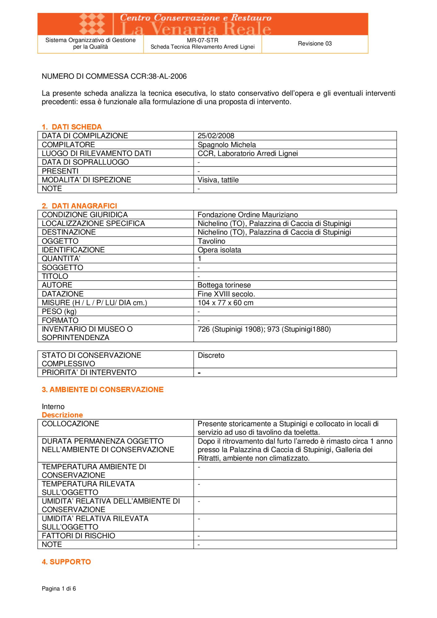Data sheet of surveying