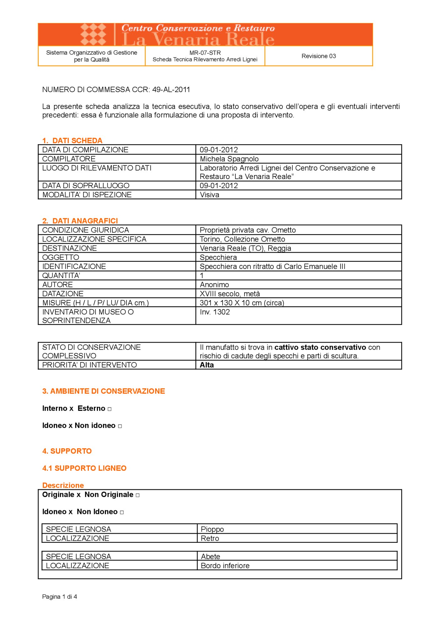 Detection data sheet