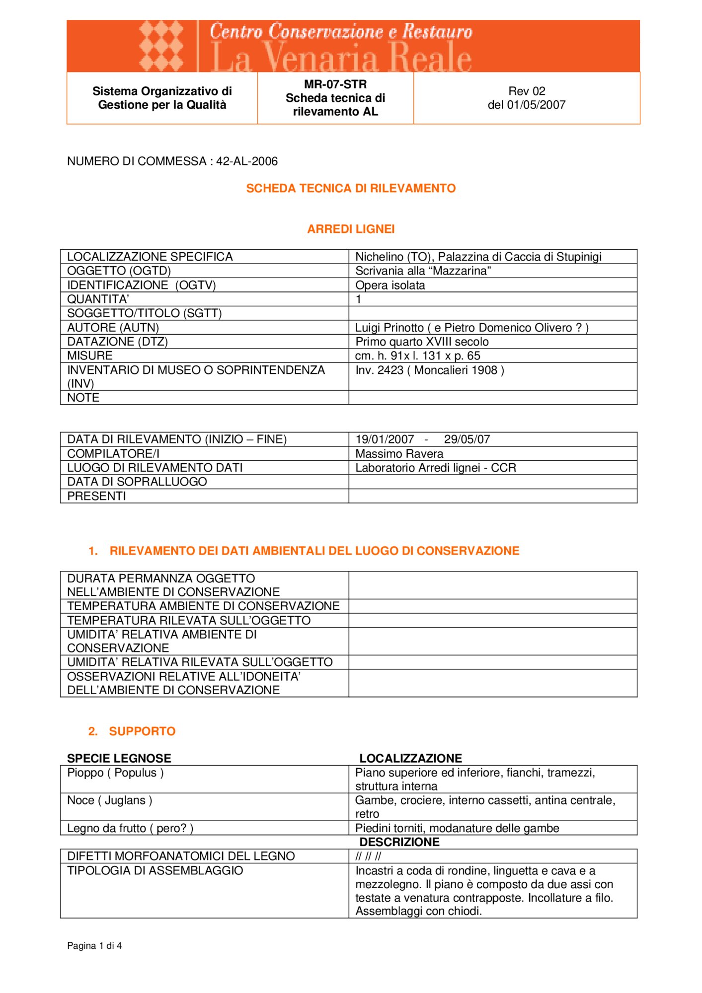 Detection data sheet