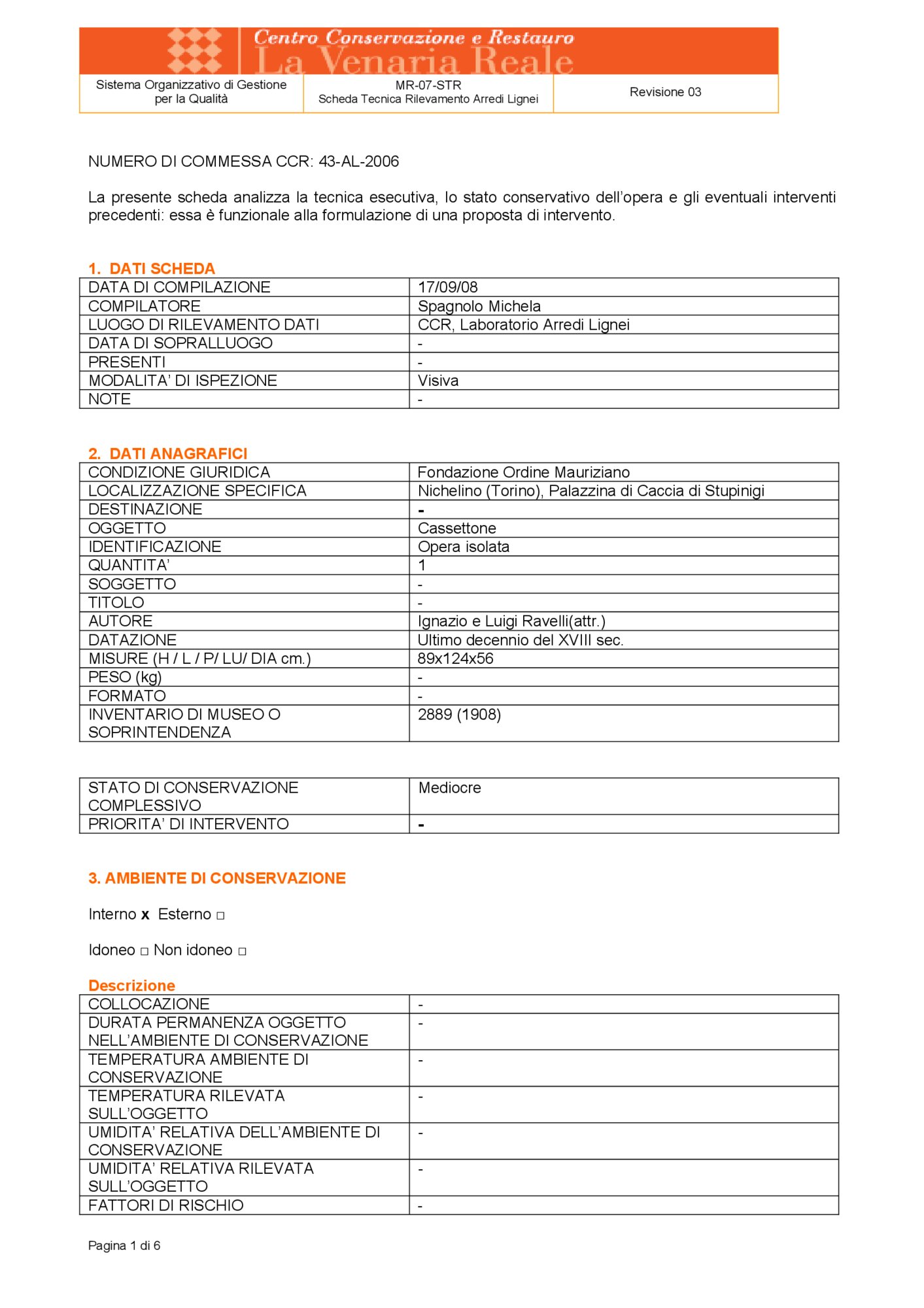 Detection data sheet