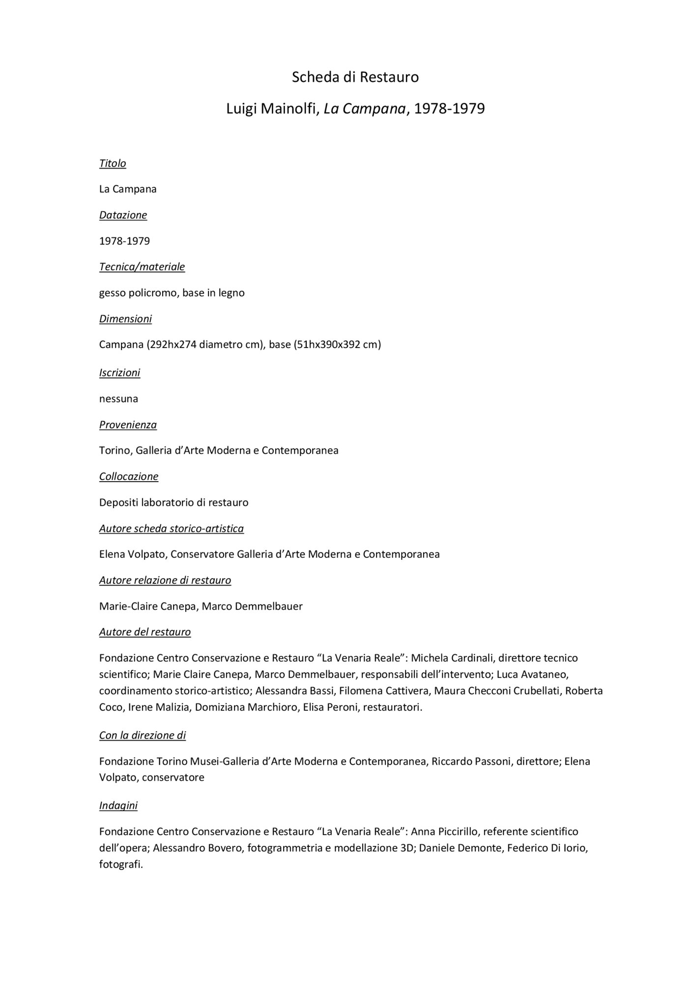 Scheda di restauro