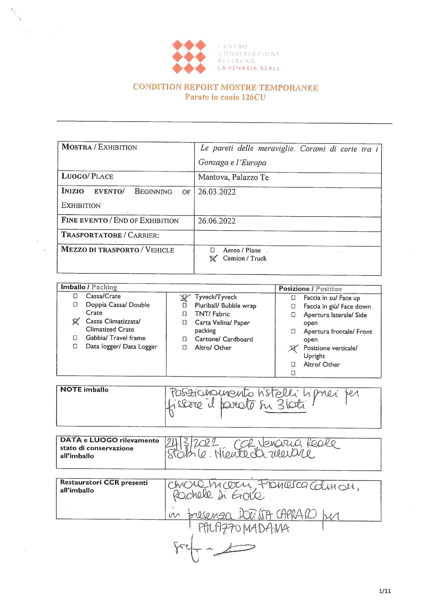 Condition report disallestimento mostra