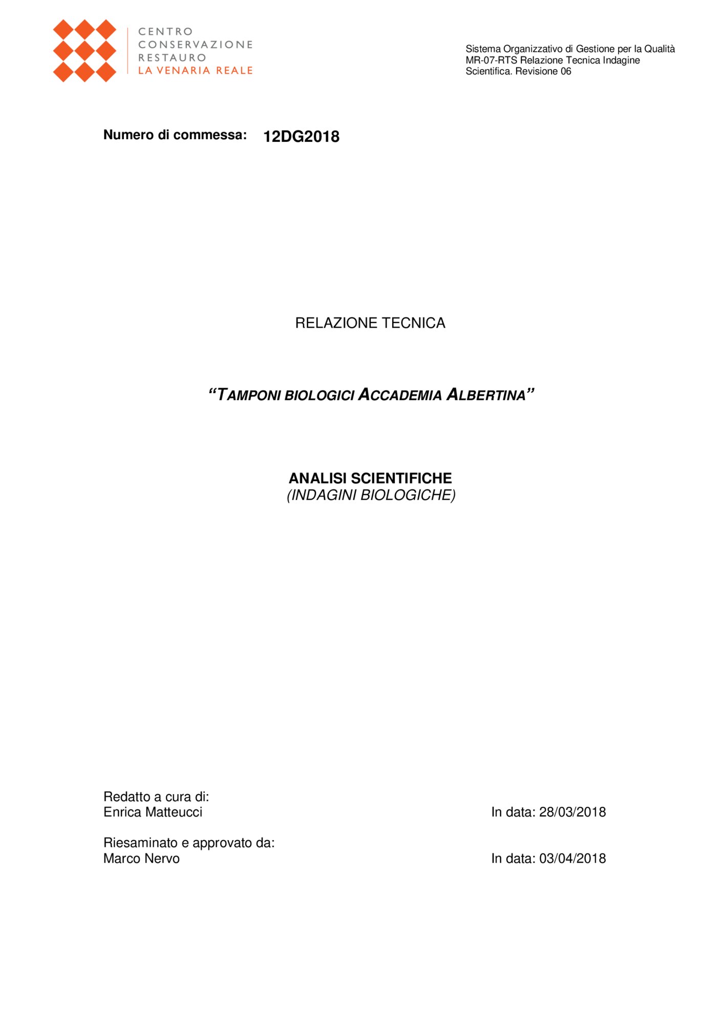 Relazione indagini biologiche