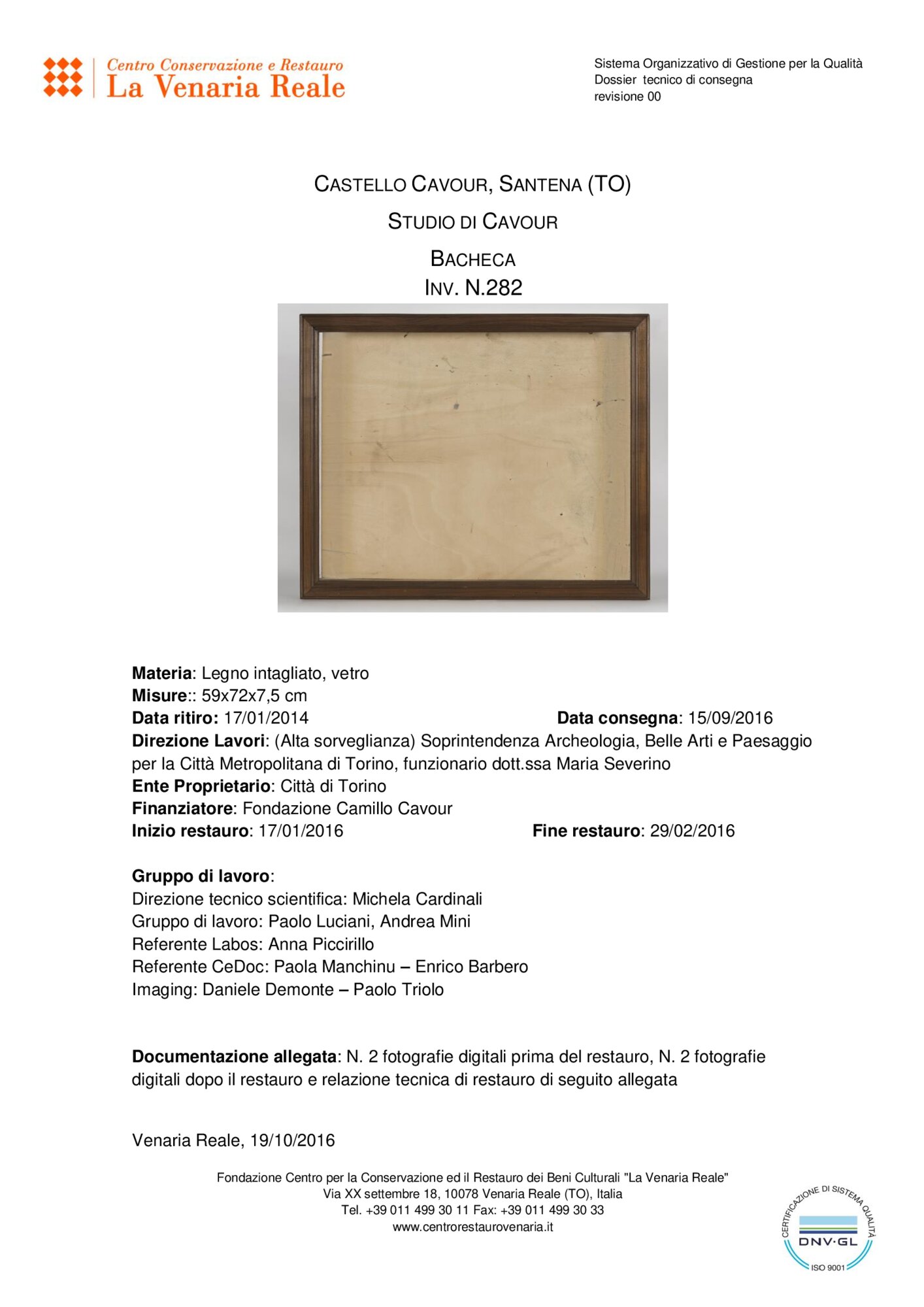 Scheda di restauro bacheca