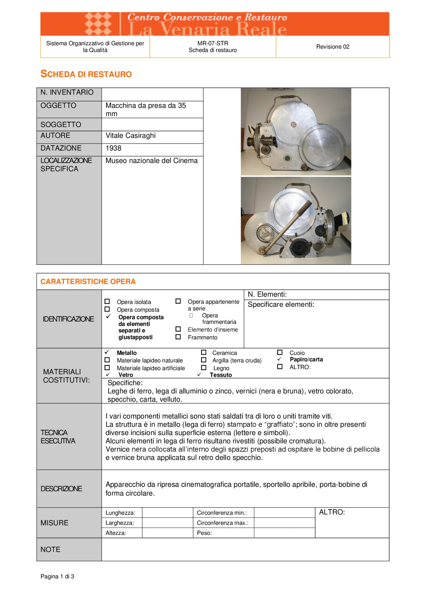 56-CM-2018_Torino, Museo Nazionale del Cinema, V. Casiraghi, Cinepresa, inv. M01216