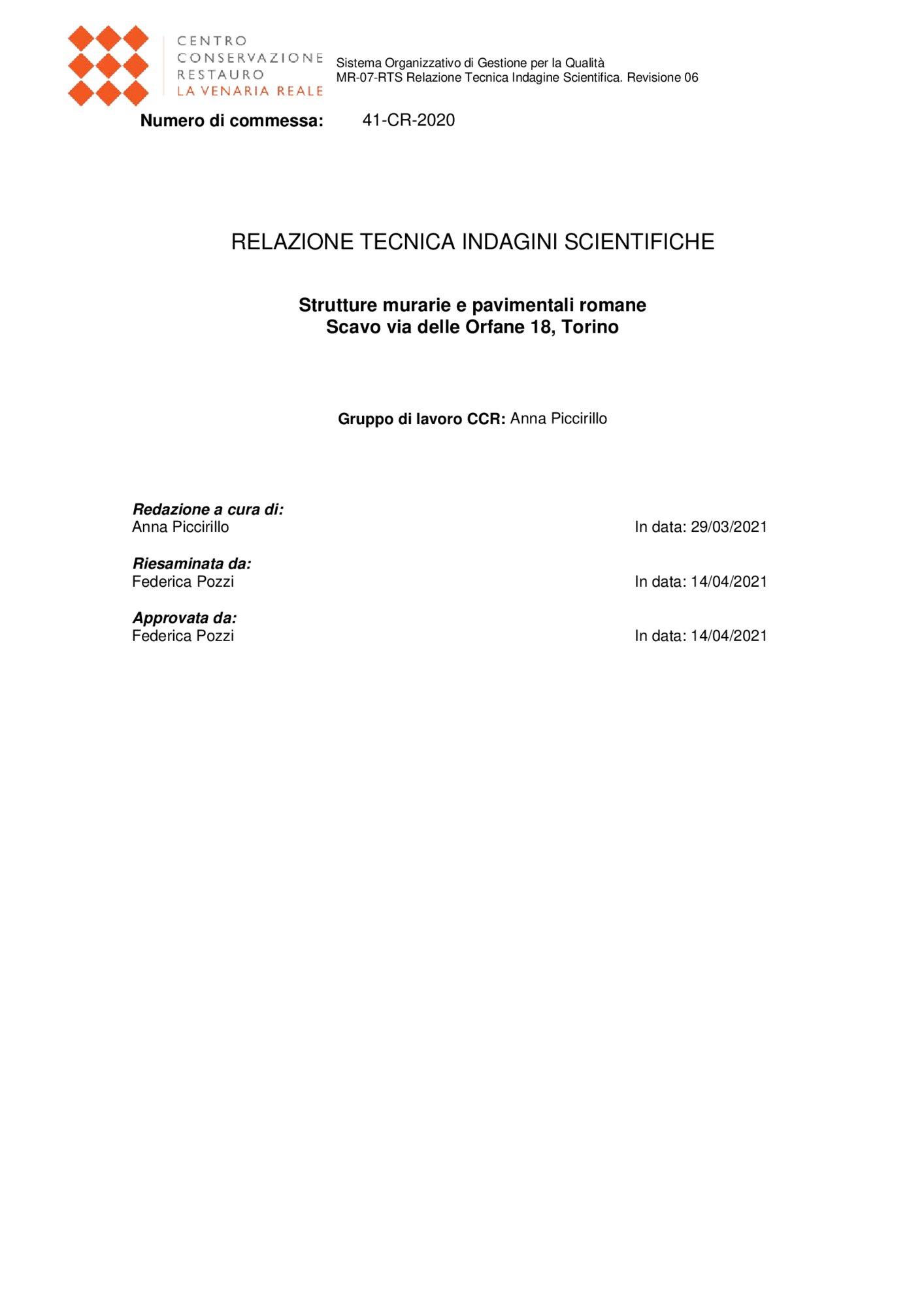 Relazione tecnica indagini scientifiche