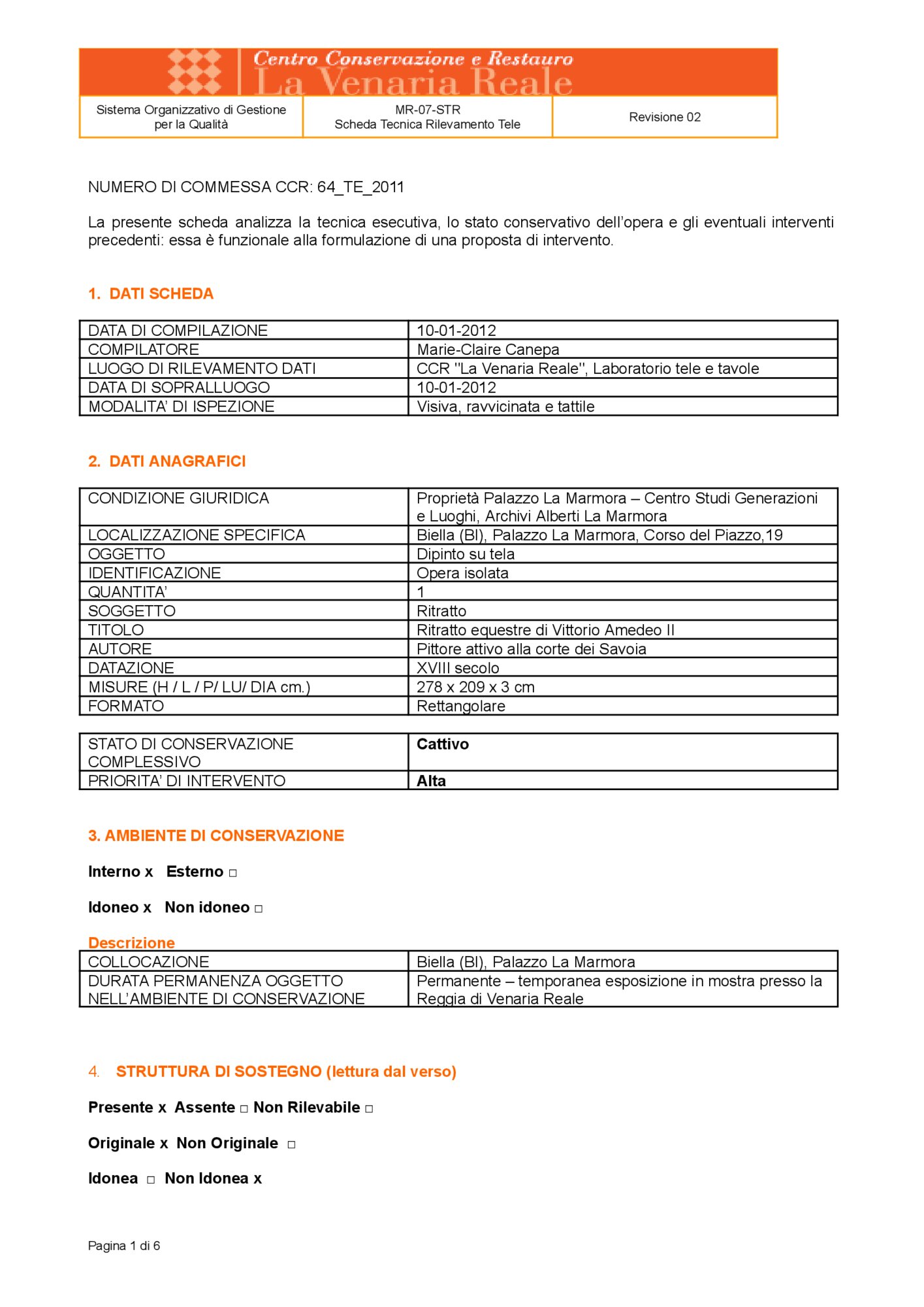 Scheda tecnica di rilevamento