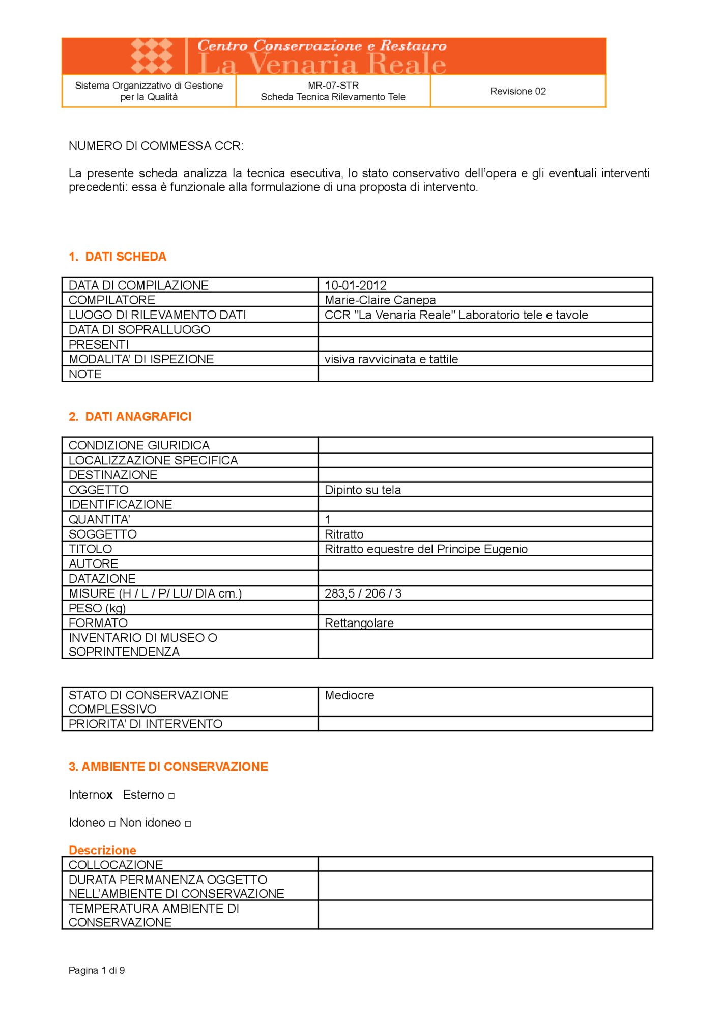 Detection data sheet