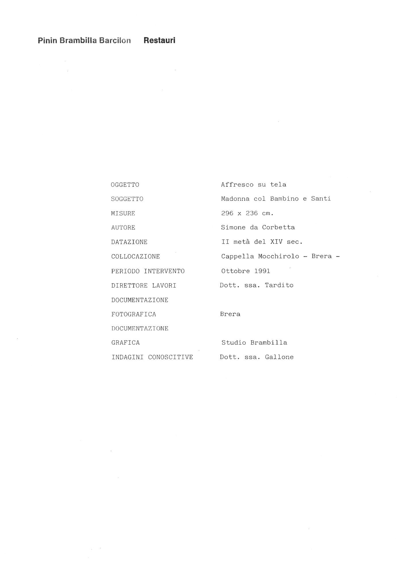 Milano, Pinacoteca di Brera, Simone da Corbetta, Madonna col Bambino e Santi, Dipinto murale strappato