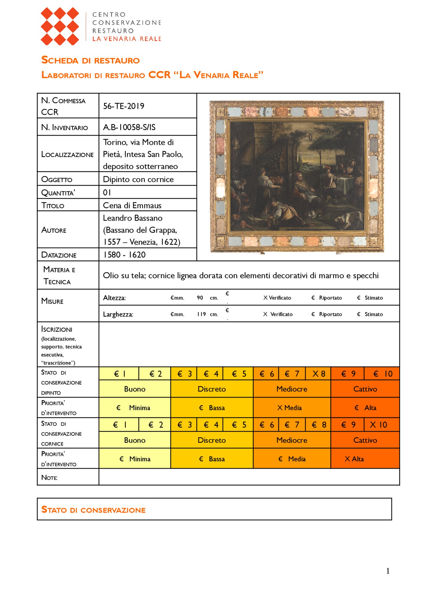 56-TE-2019_Torino, sede Intesa San Paolo (deposito), L. Bassano, Cena in Emmaus, inv. A.B-10058-S/IS
