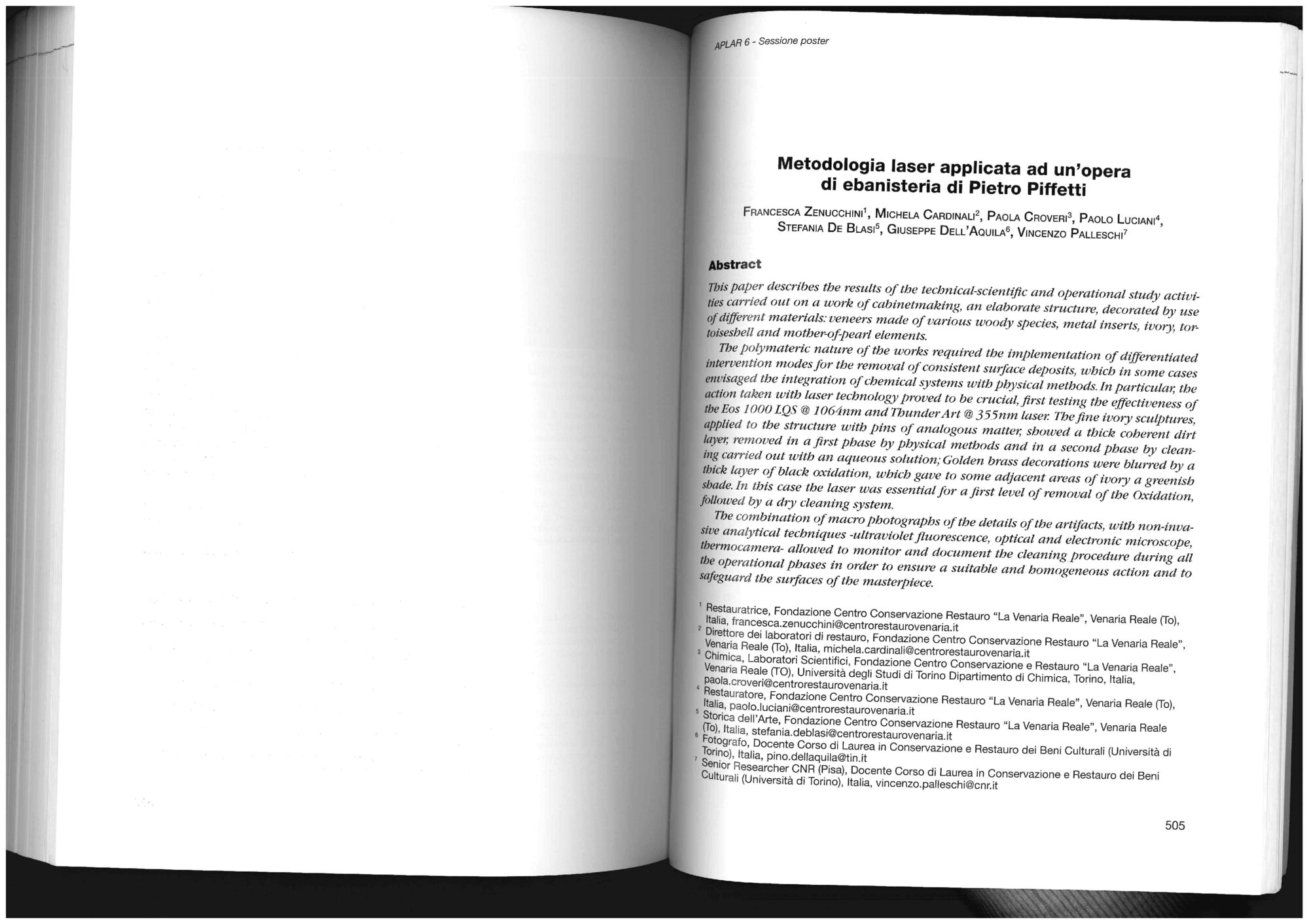 Atti del VI convegno Applicazioni LASER nel restauro “APLAR 6”, Firenze 2019, pp. 505-515.