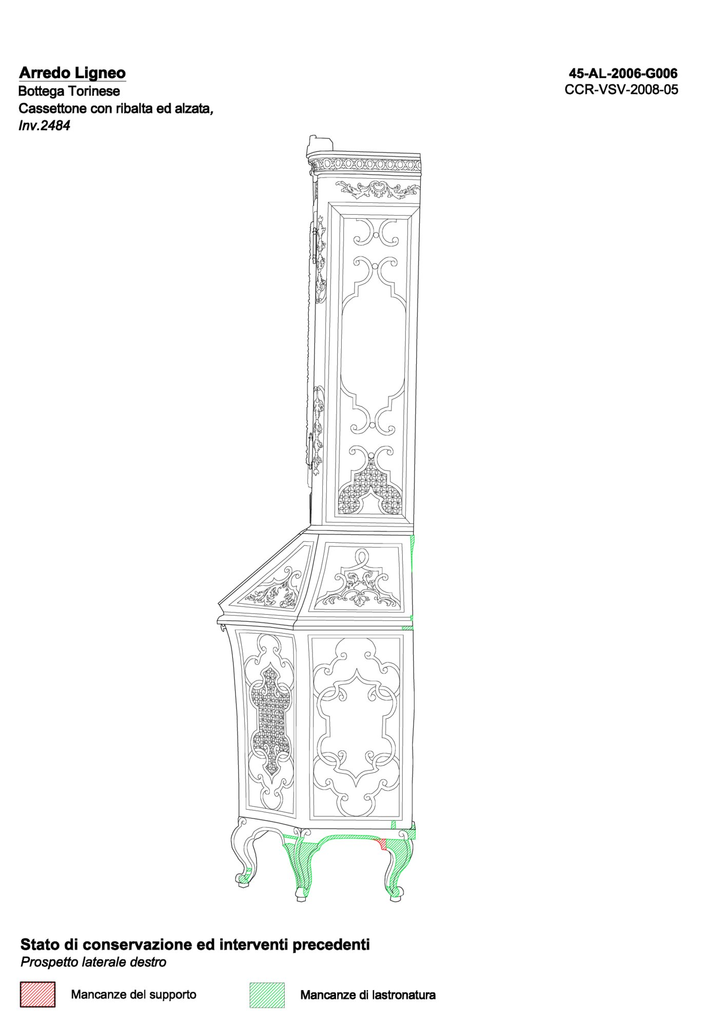 Graphic mapping of conservation status and previous interventions on the left side