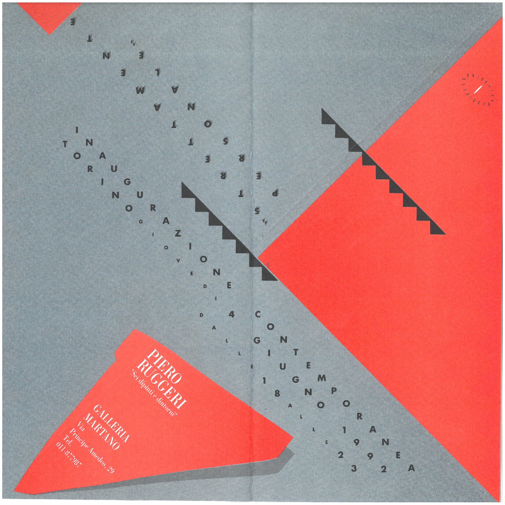 1992, 4 giugno – 15 luglio
PIERO RUGGERI / sei dipinti e dintorni
Biglietto d'invito alla mostra