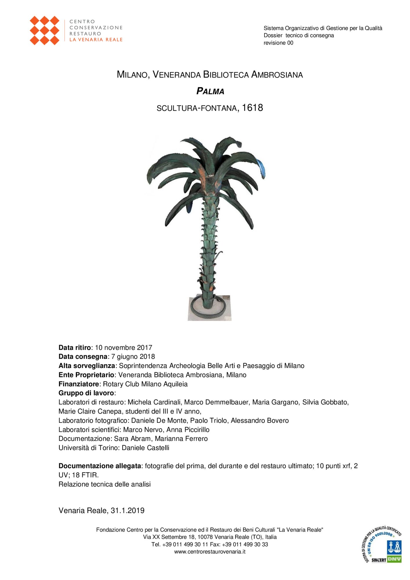 Restoration sheet Palma Ambrosiana
