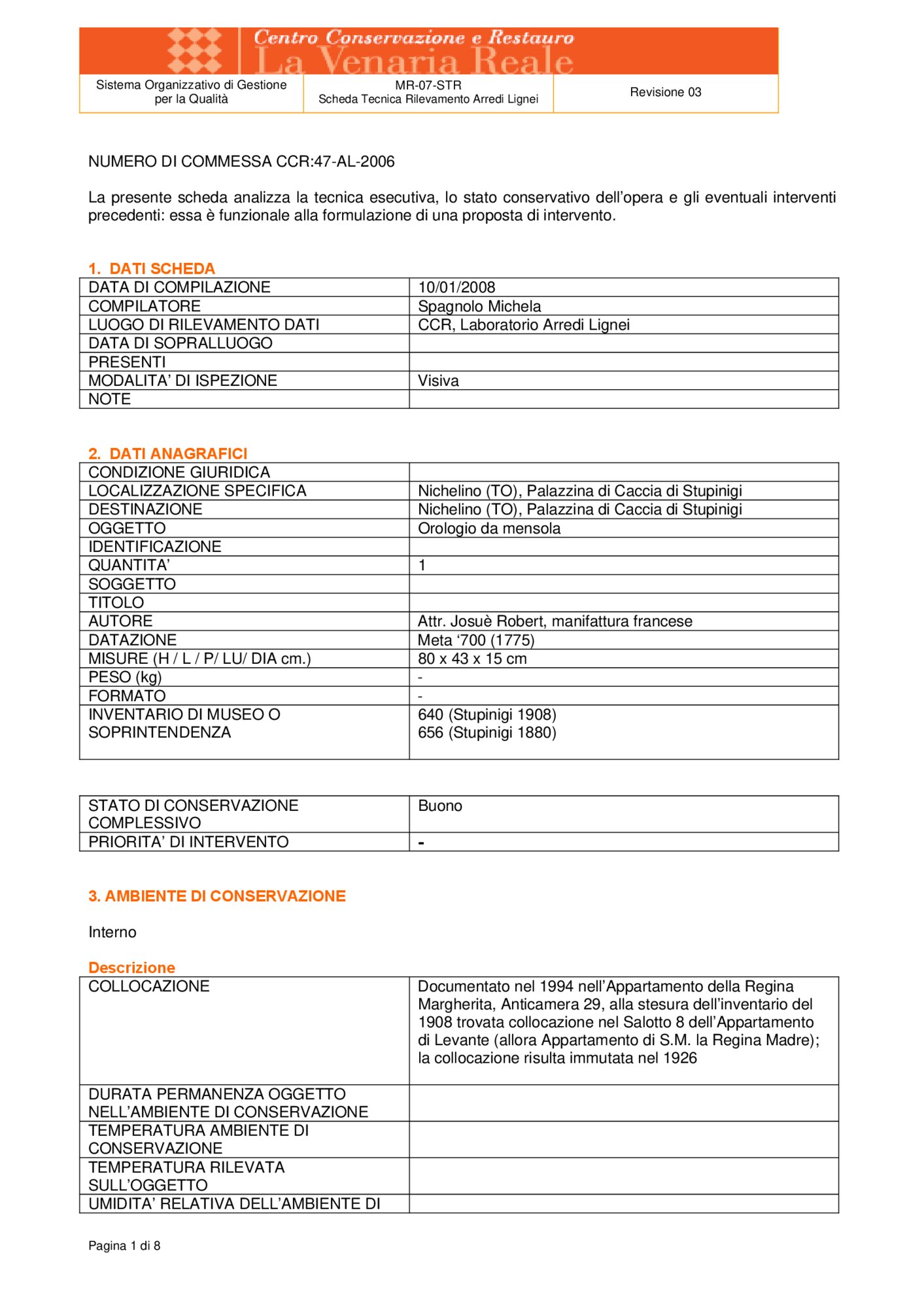 Detection data sheet