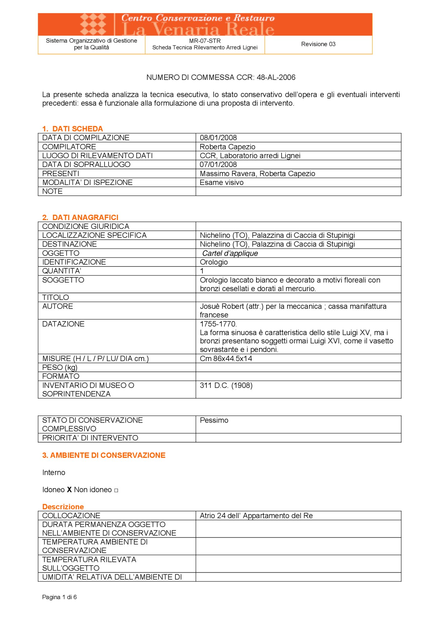Detection data sheet