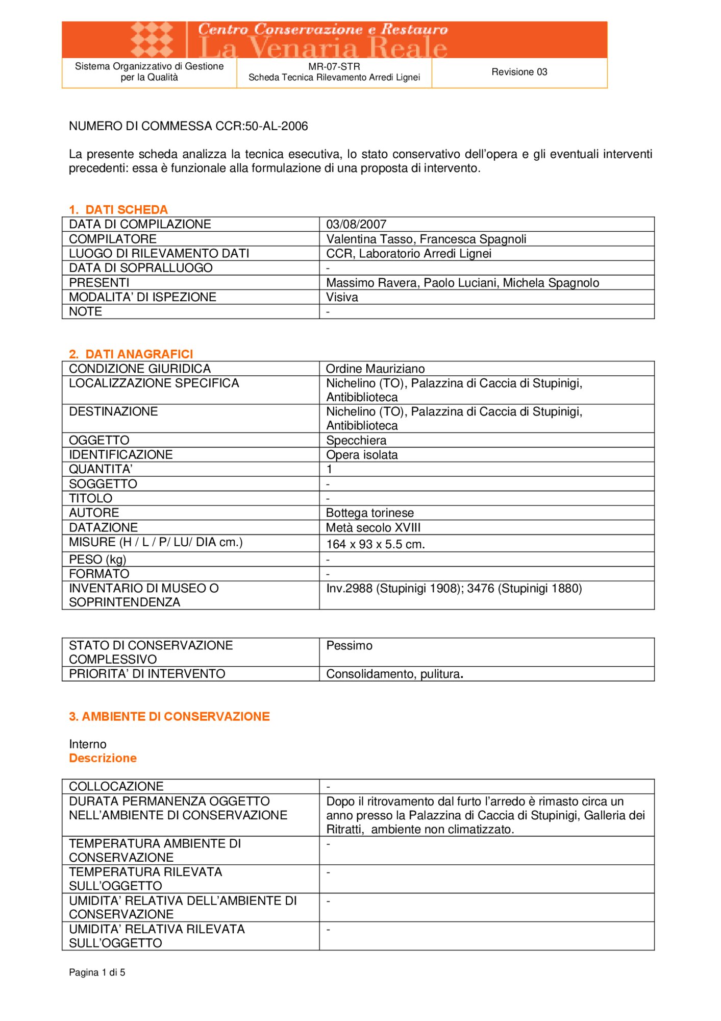 Detection data sheet