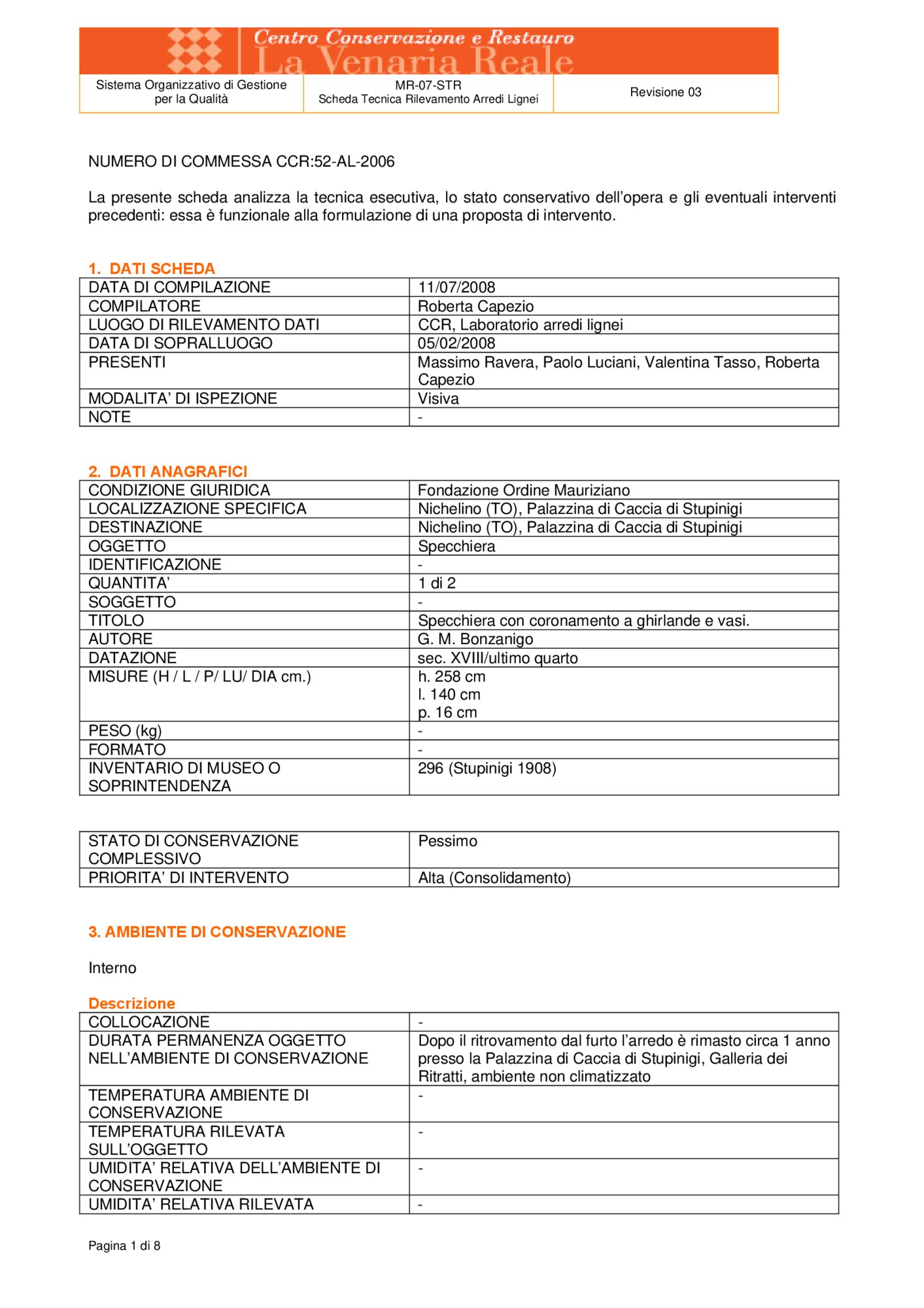 Detection data sheet