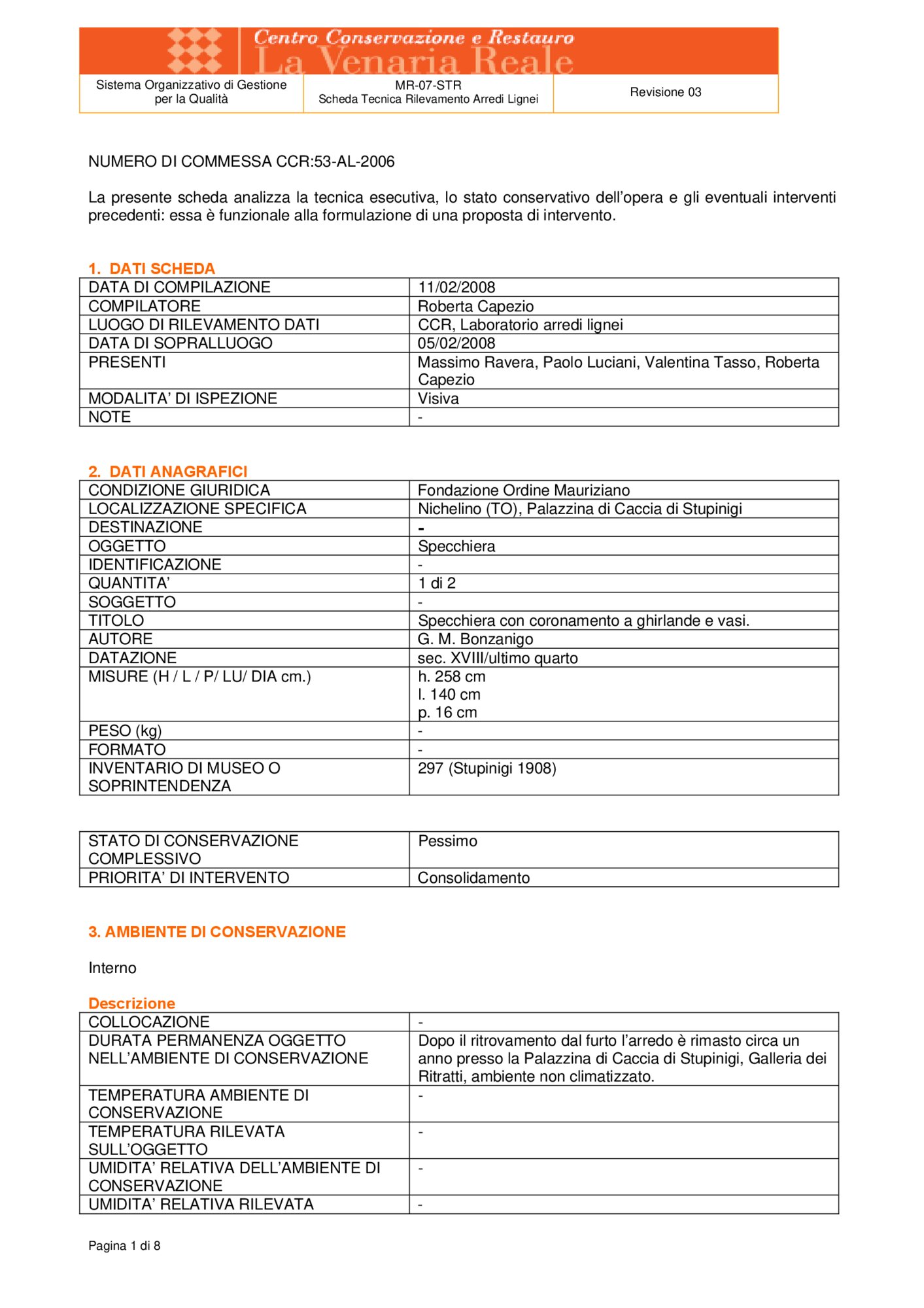 Detection data sheet