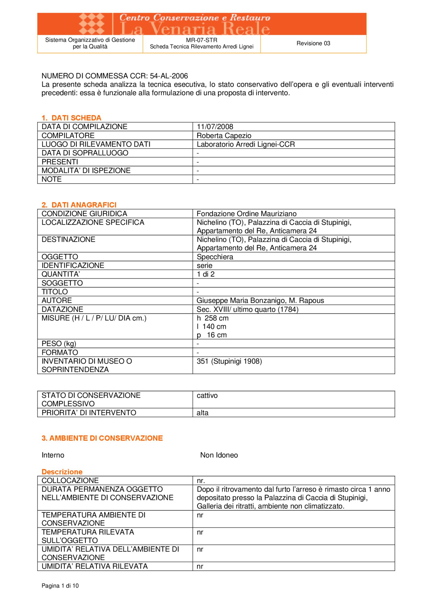 Detection data sheet