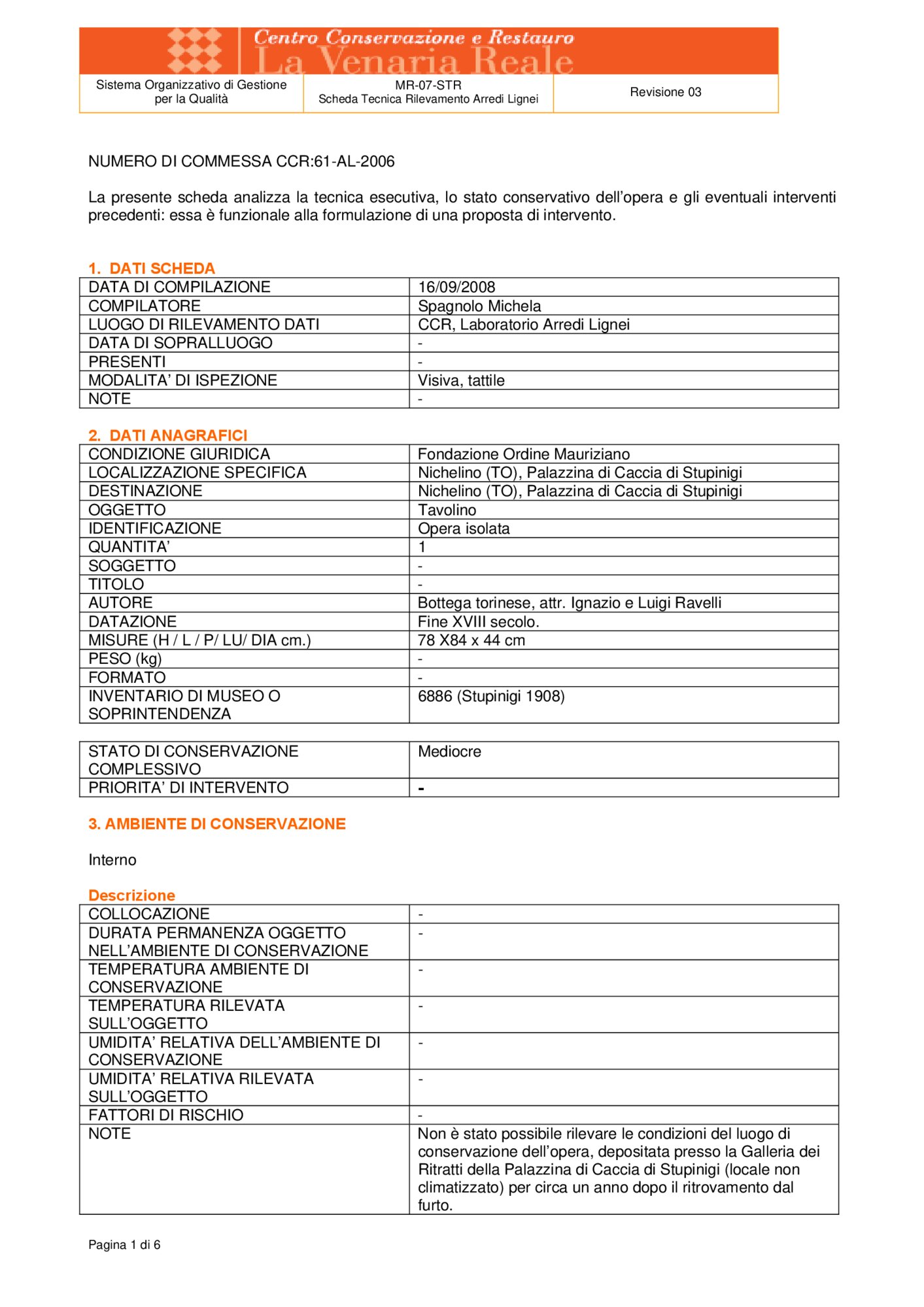 Detection data sheet