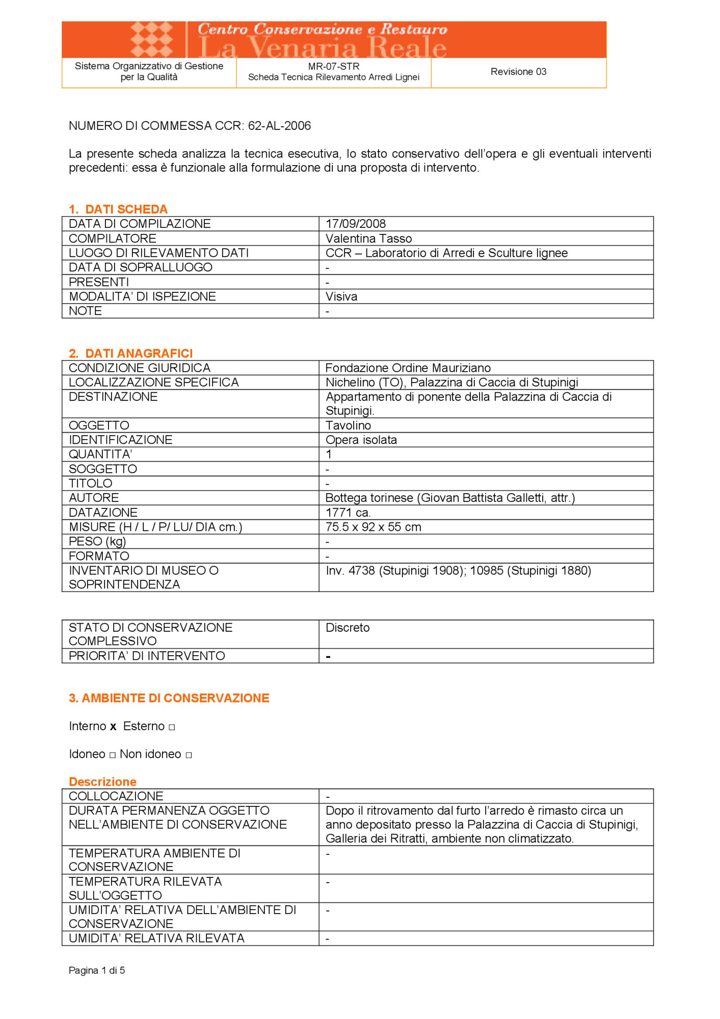 Detection data sheet