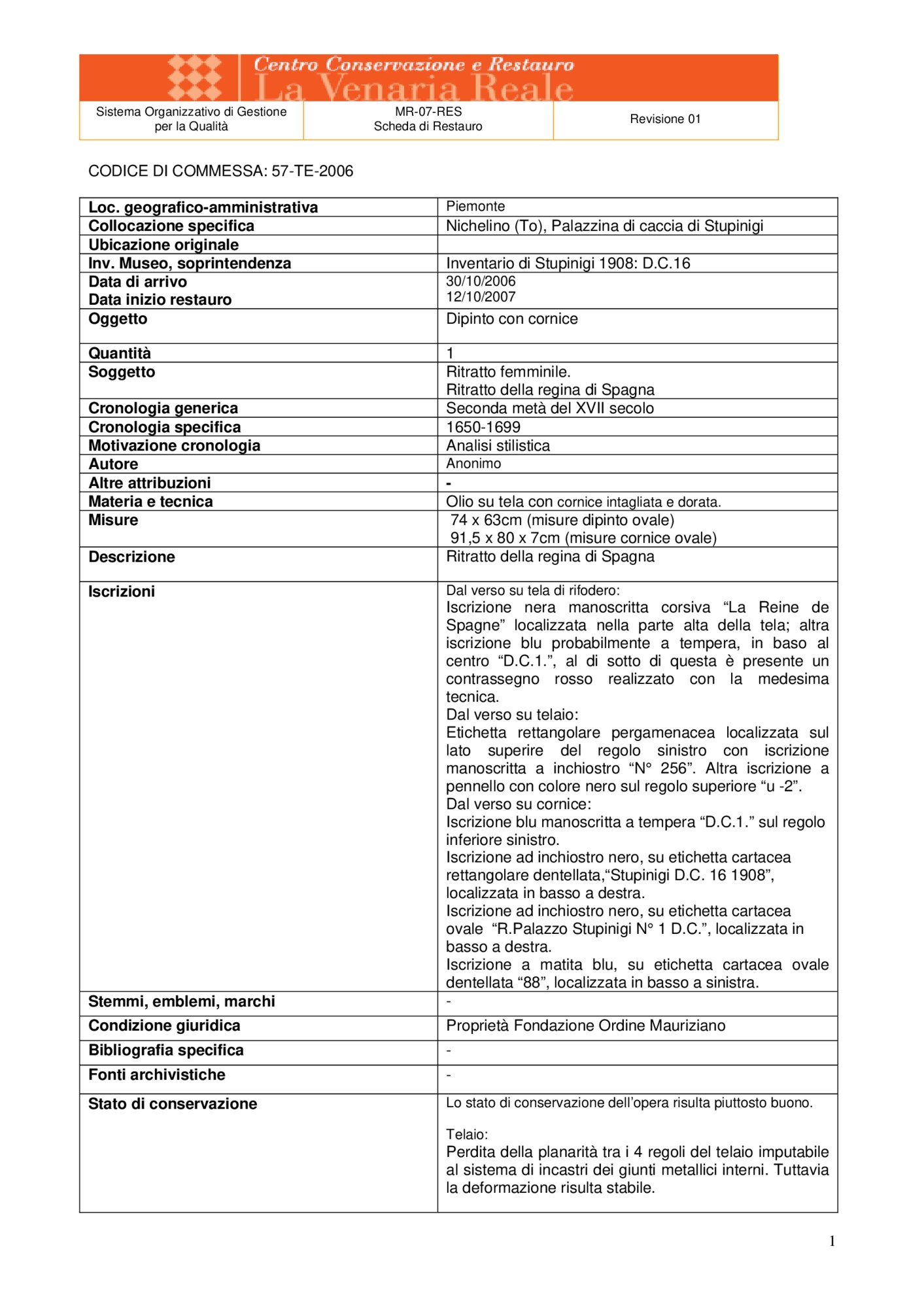 Restoration card portrait inv. 16