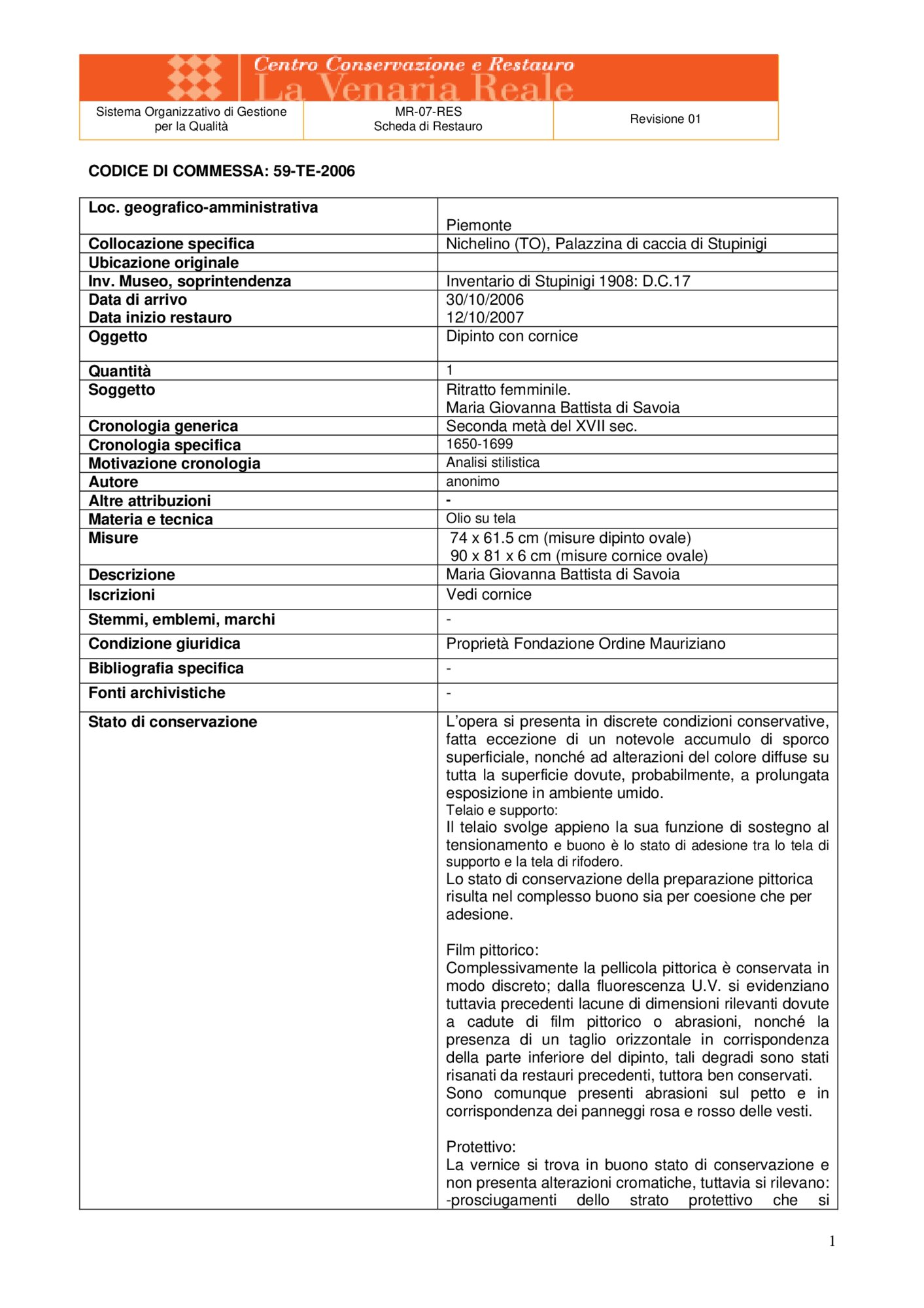 Restoration card portrait inv. 17