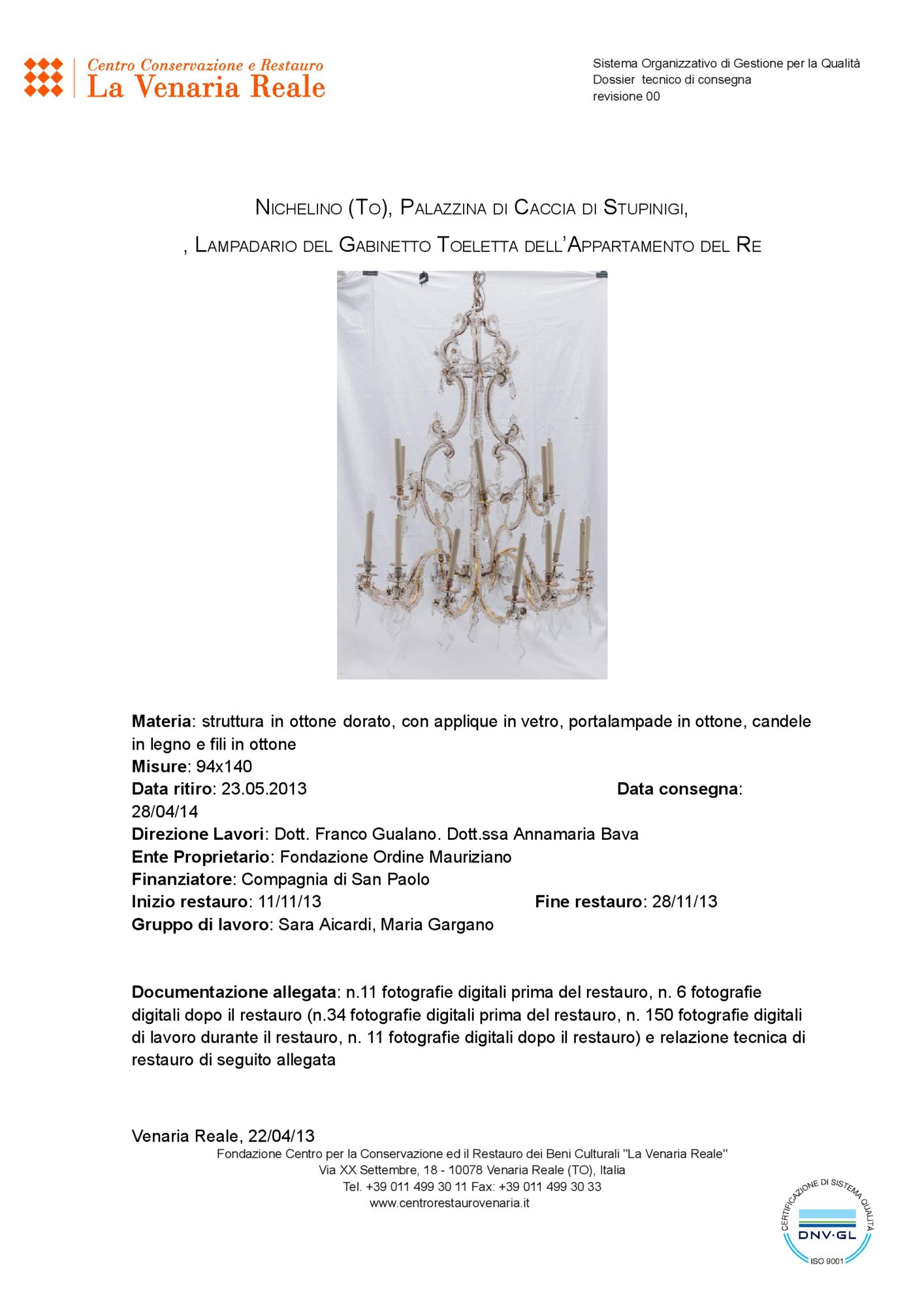 Relazione tecnica di restauro