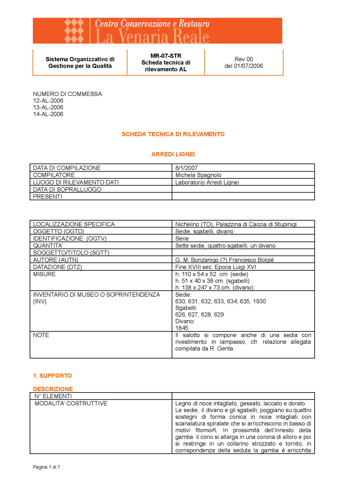 Detection data sheet