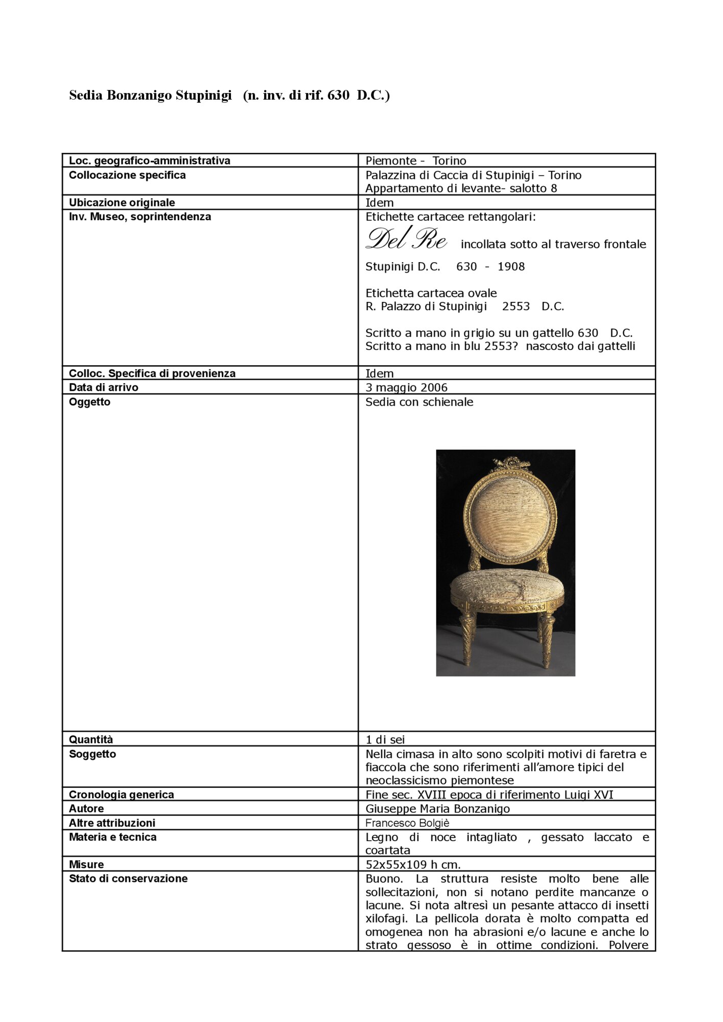 Intervention project Chair inv. 630