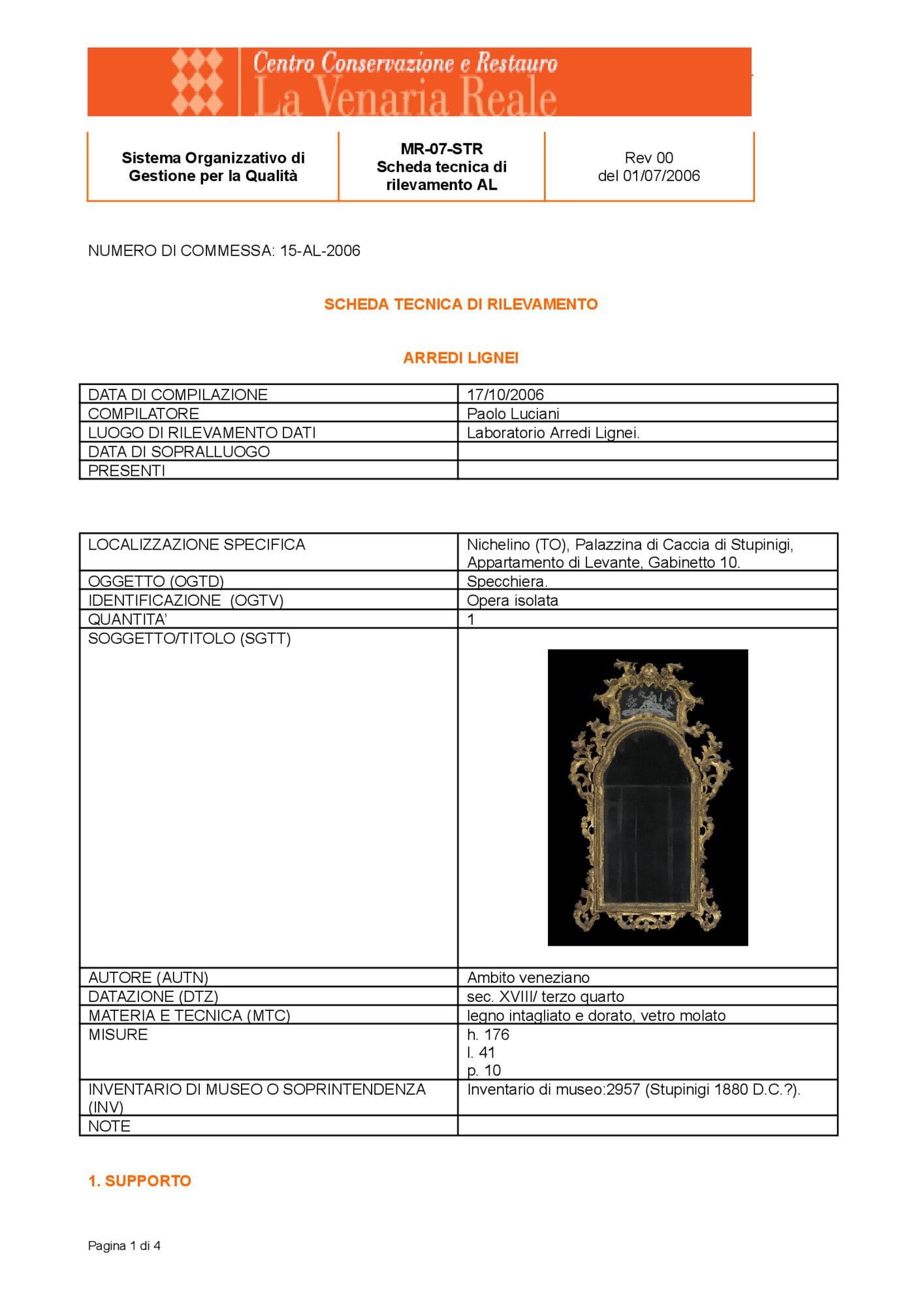 Detection data sheet