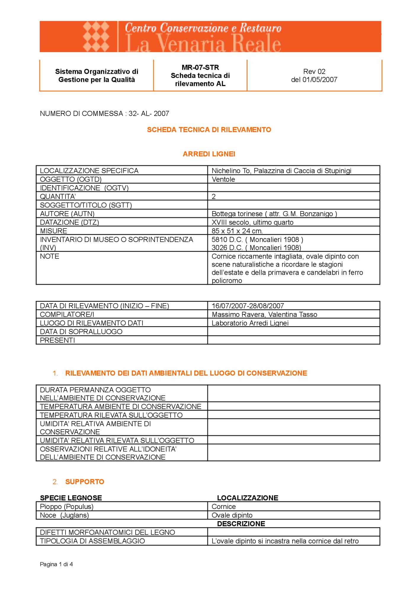 Detection data sheet