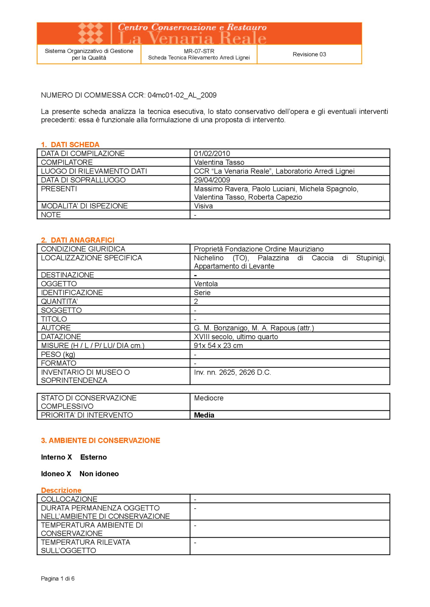 Detection data sheet